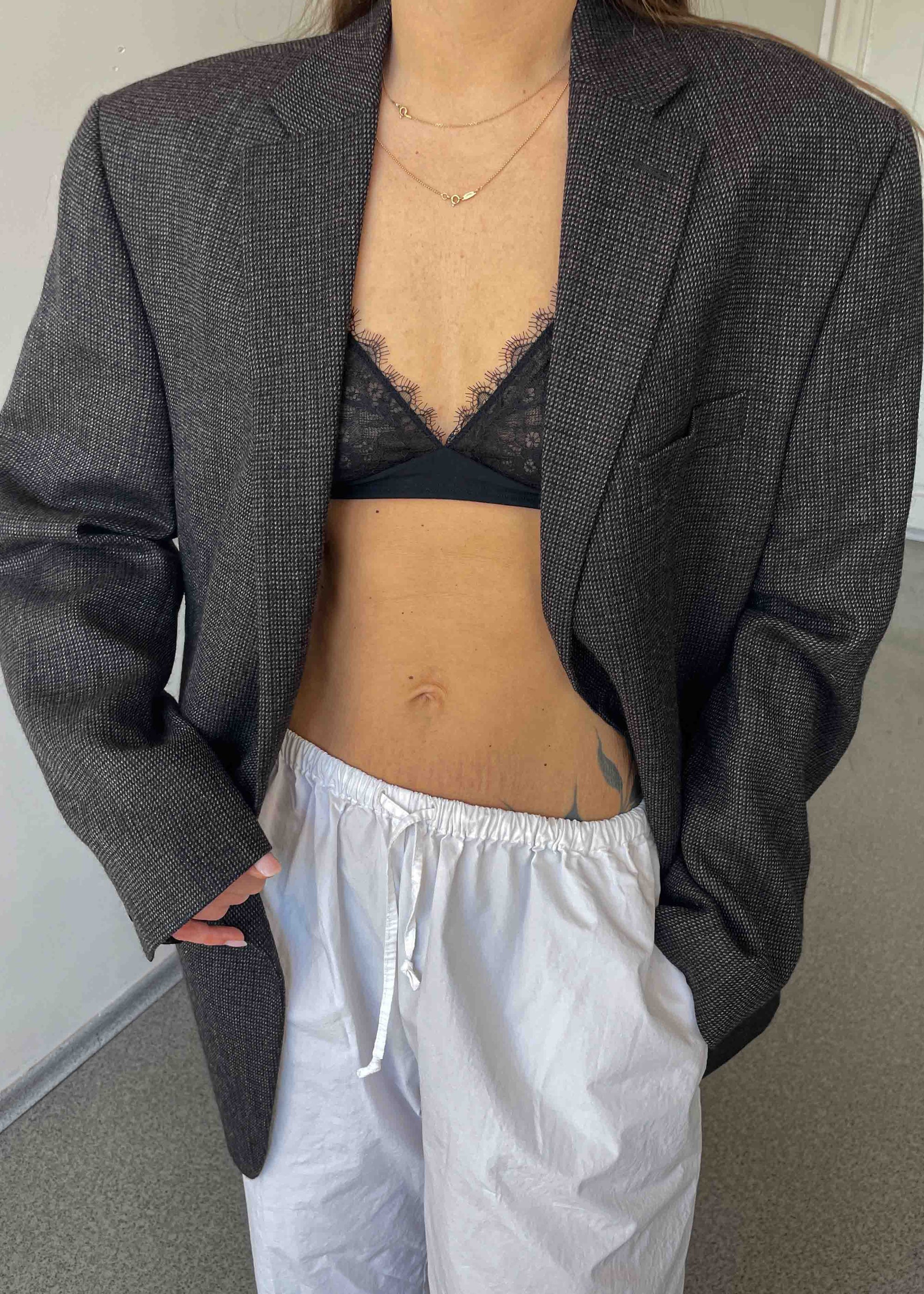 Vintage Grey Patterned Oversized 100% Wool Blazer by Chaps by RALPH LAUREN