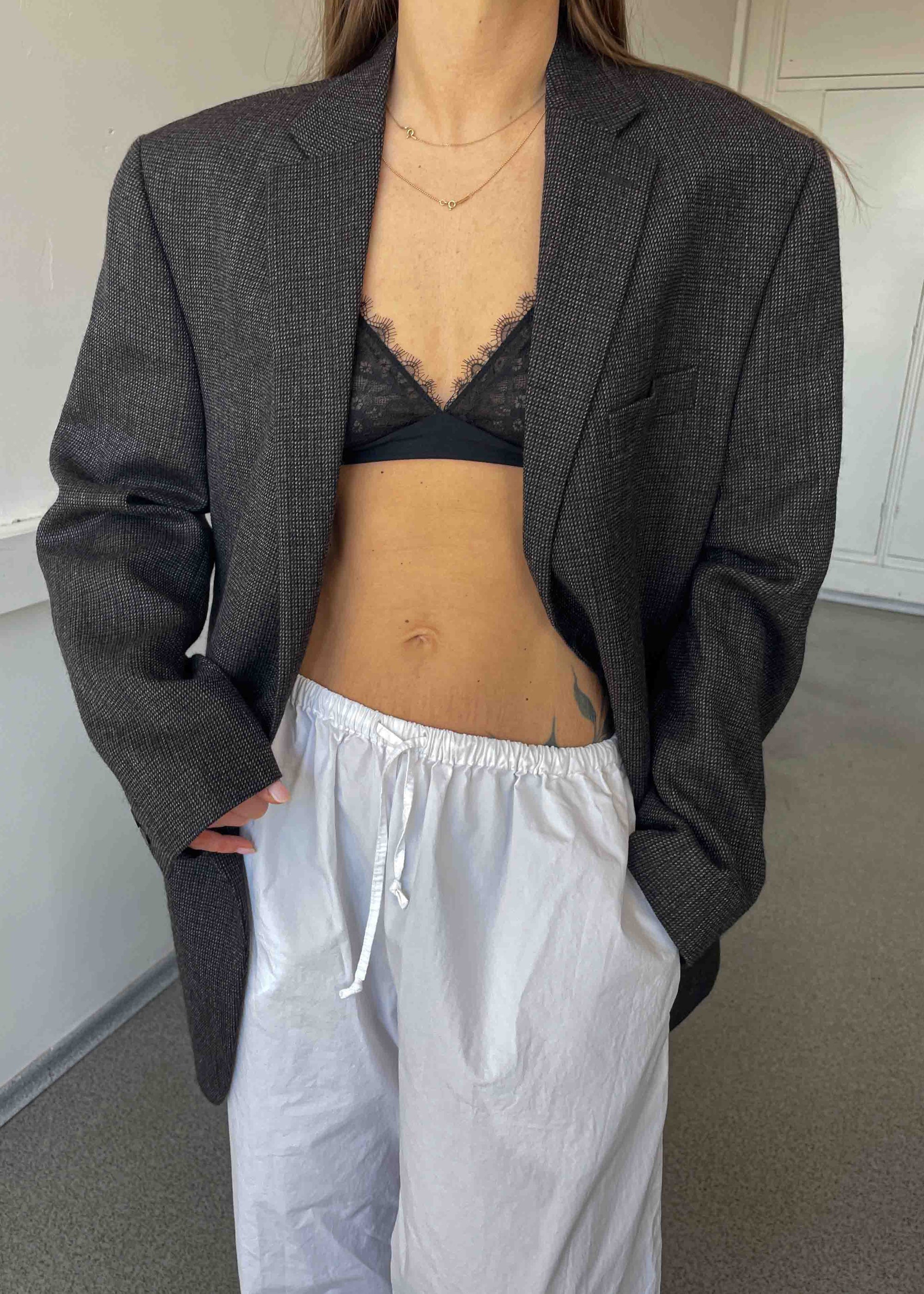 Vintage Grey Patterned Oversized 100% Wool Blazer by Chaps by RALPH LAUREN