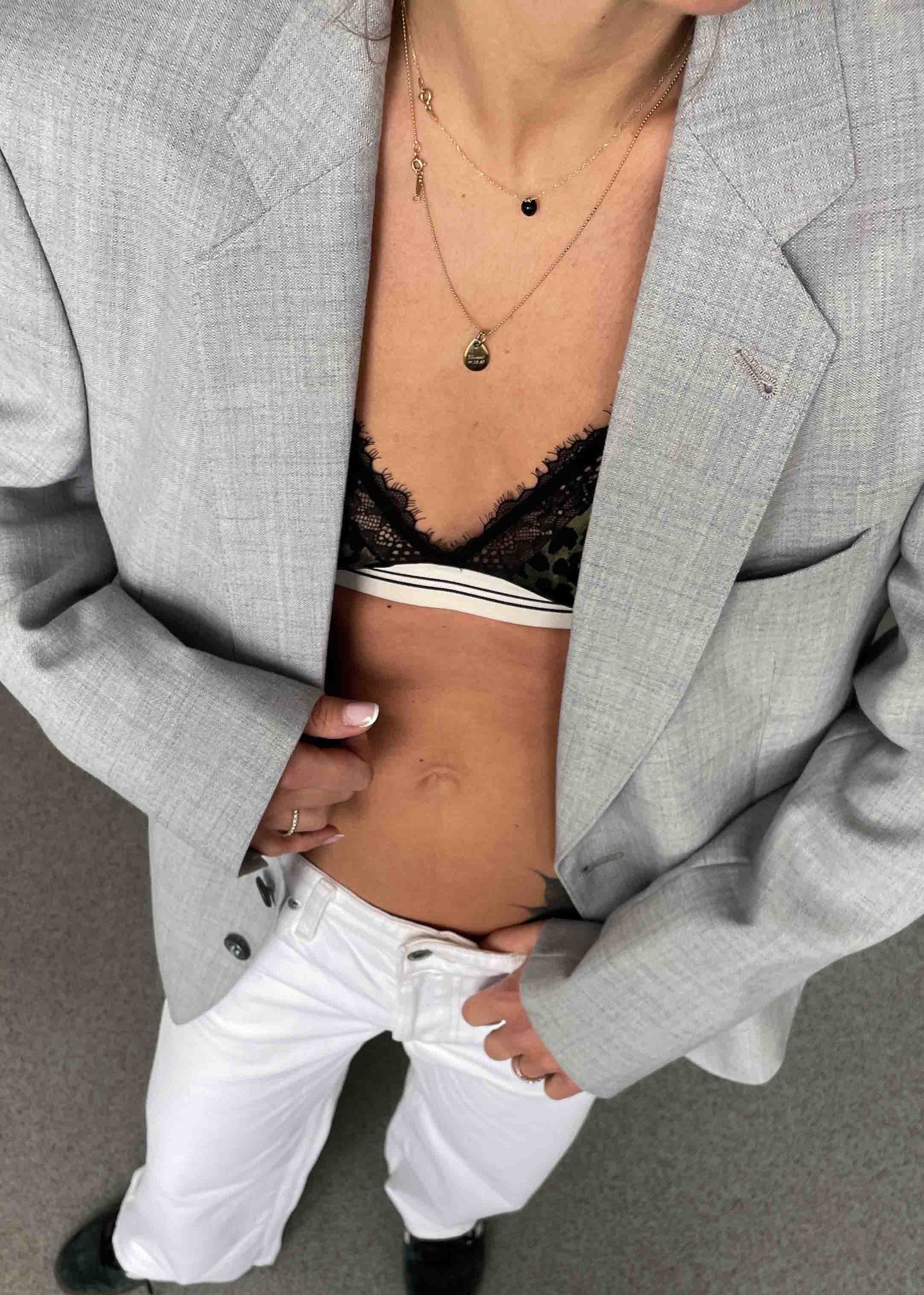 Vintage Light Blue Patterned Oversized Blazer