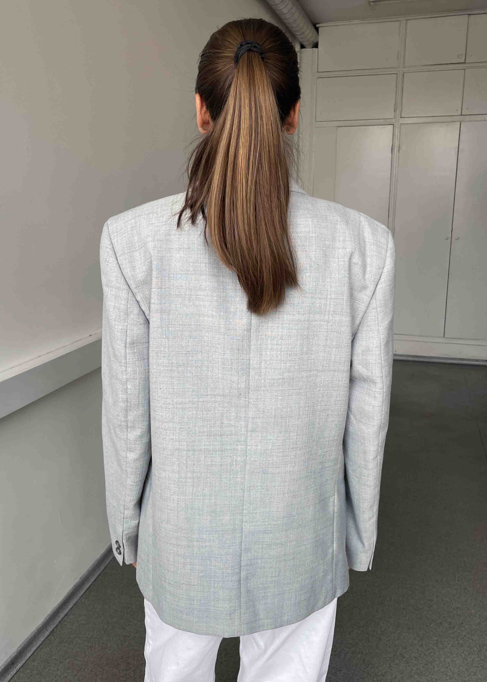 Vintage Light Blue Patterned Oversized Blazer