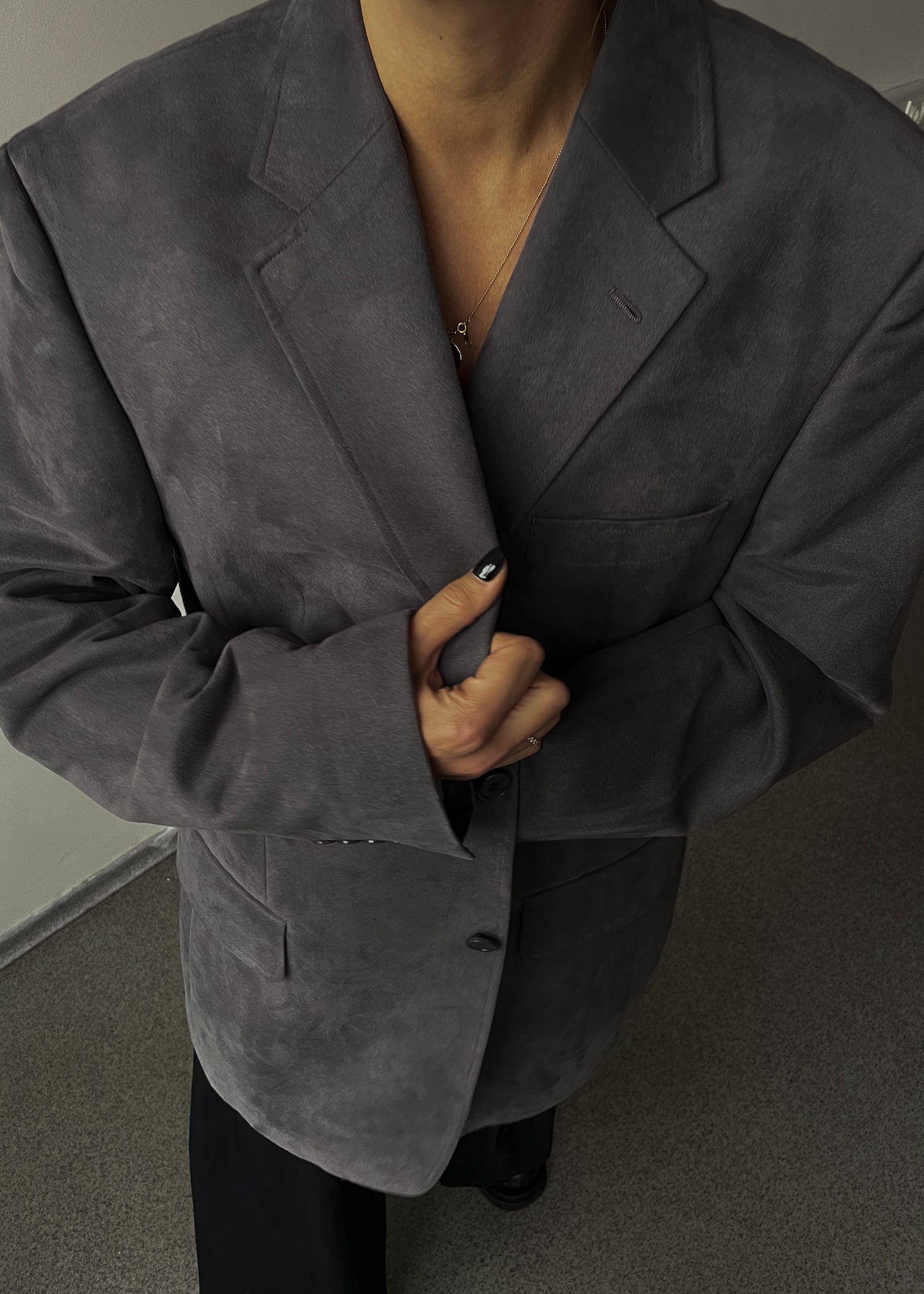 Vintage Grey Oversized Velvet Blazer