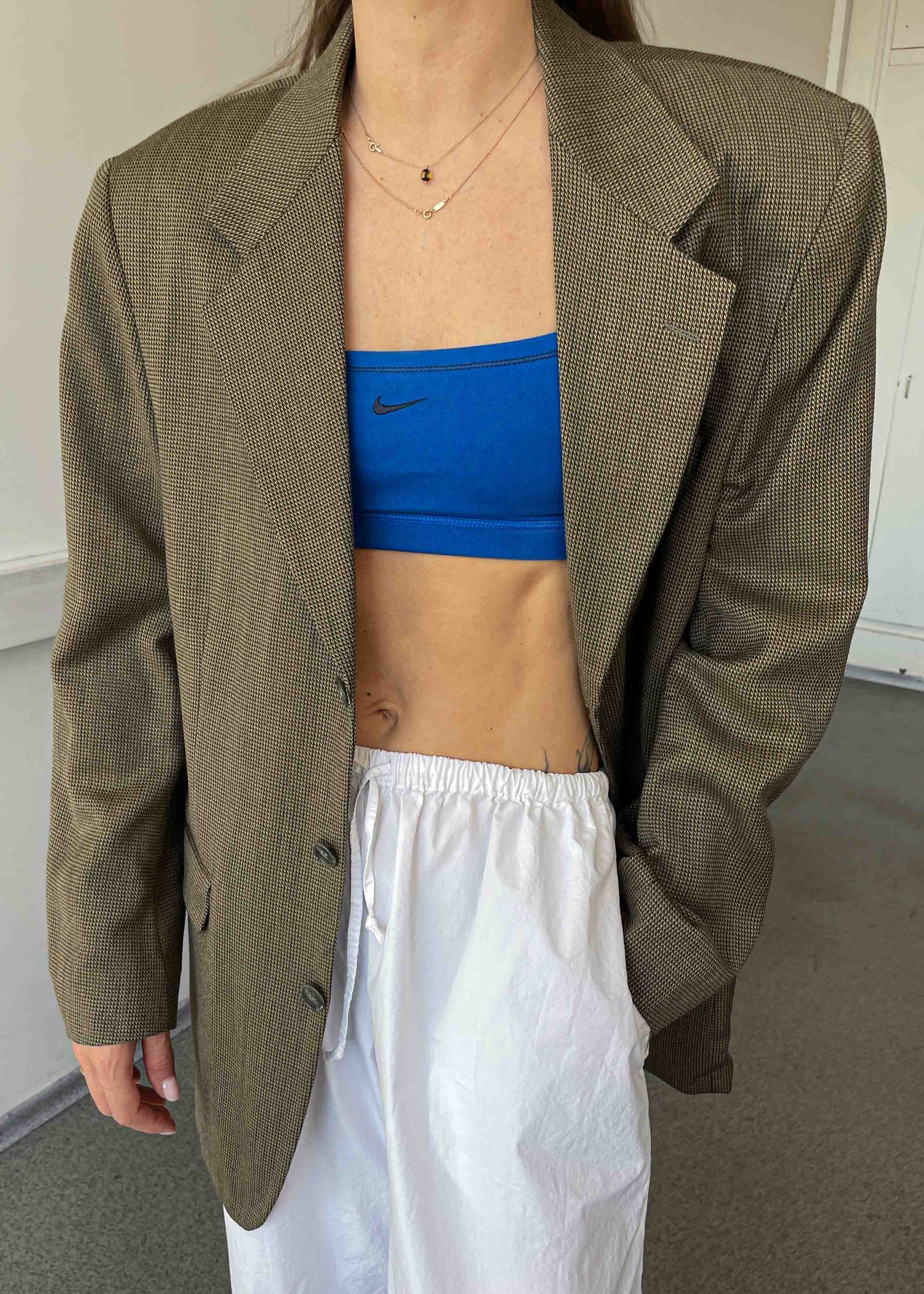 Vintage Mustard Yellow Patterned Oversized Blazer