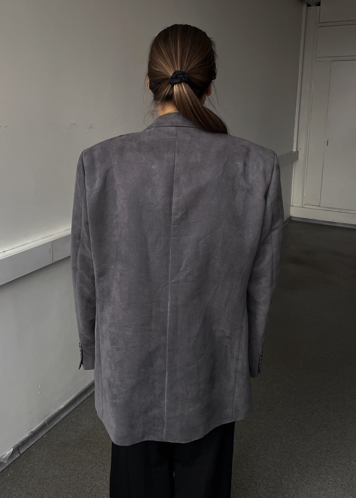 Vintage Grey Oversized Velvet Blazer