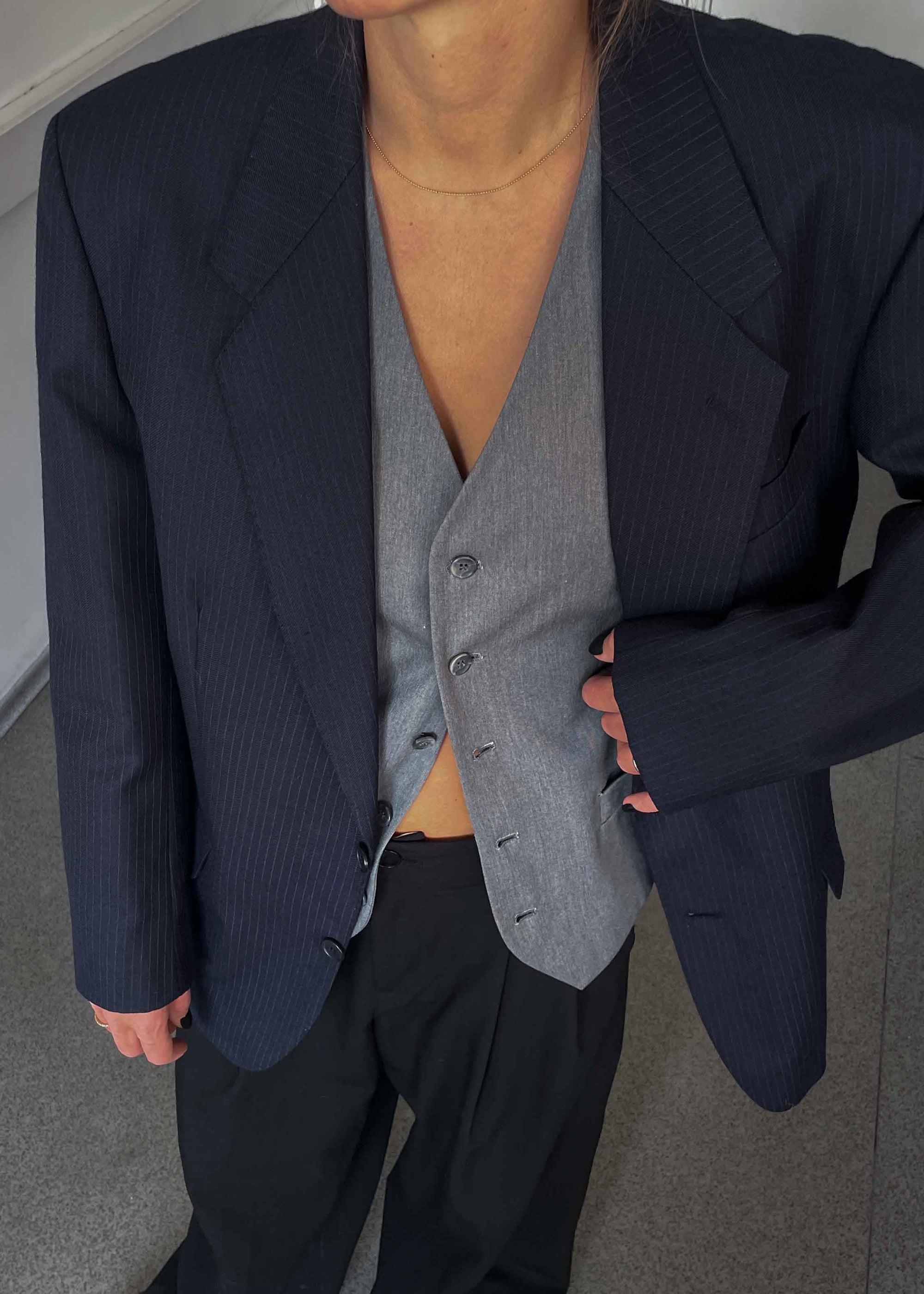 Vintage Navy Blue Stripped Oversized Blazer