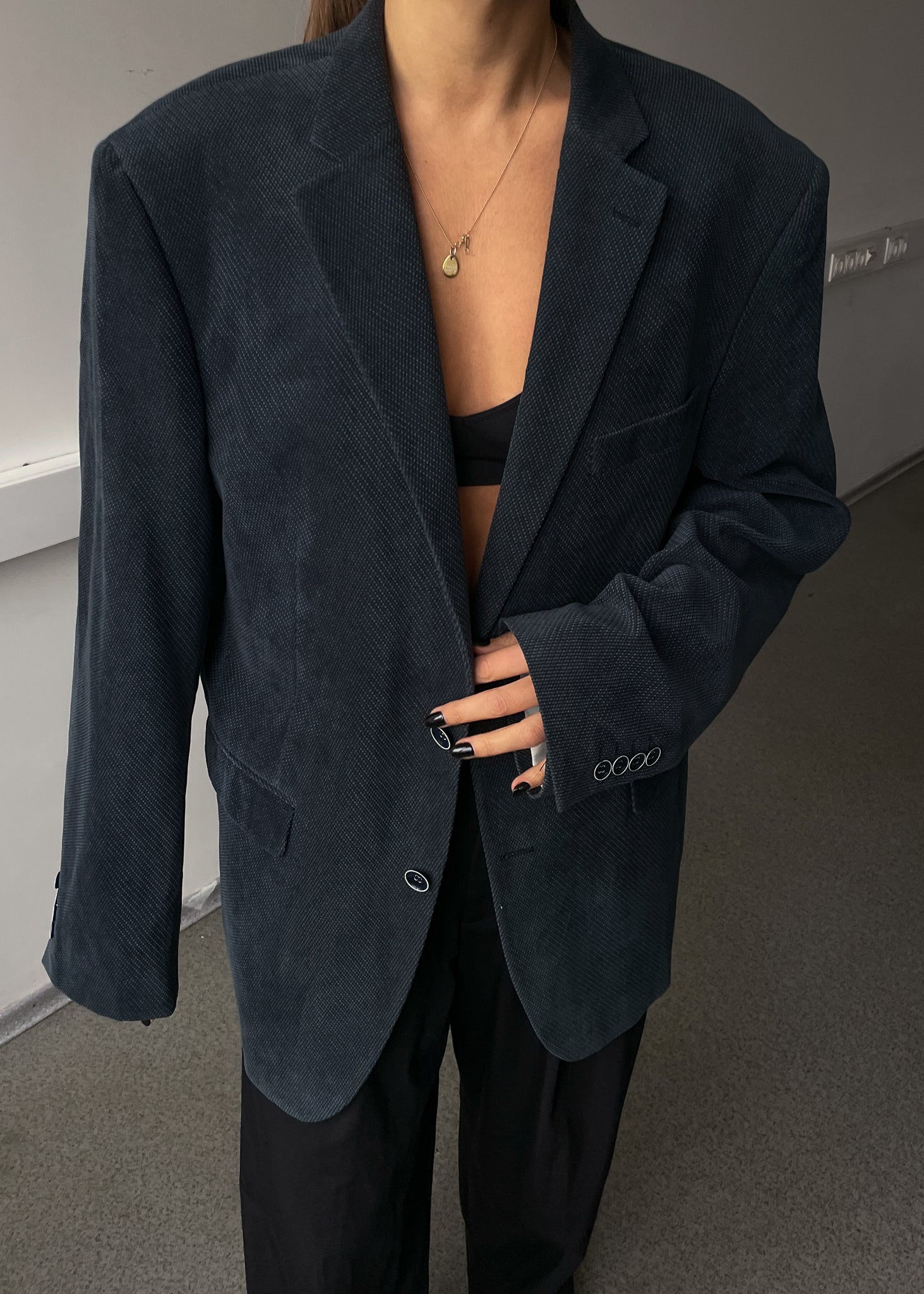 Vintage Blue Patterned Oversized Blazer