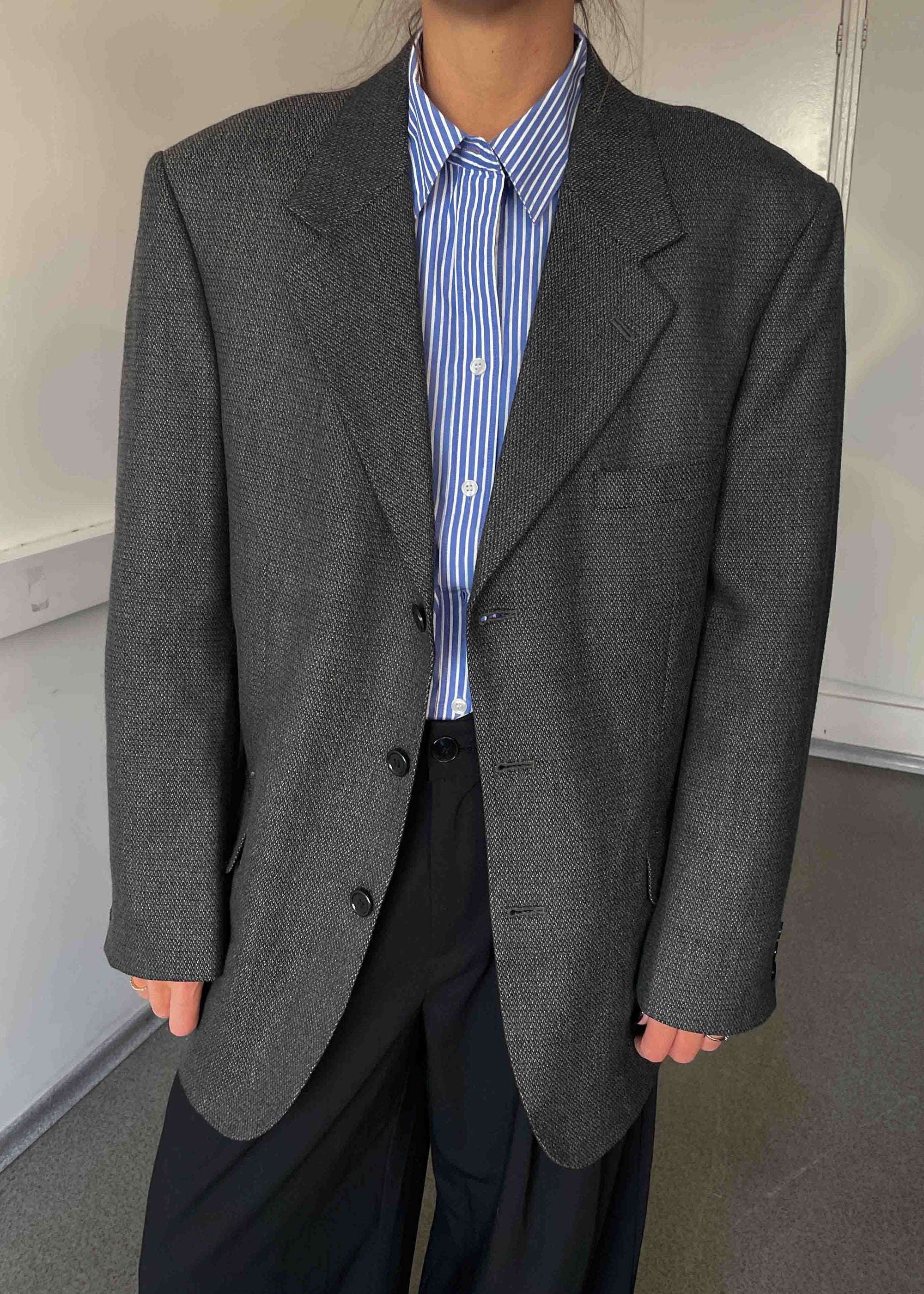 Vintage Grey Patterned Oversized Blazer