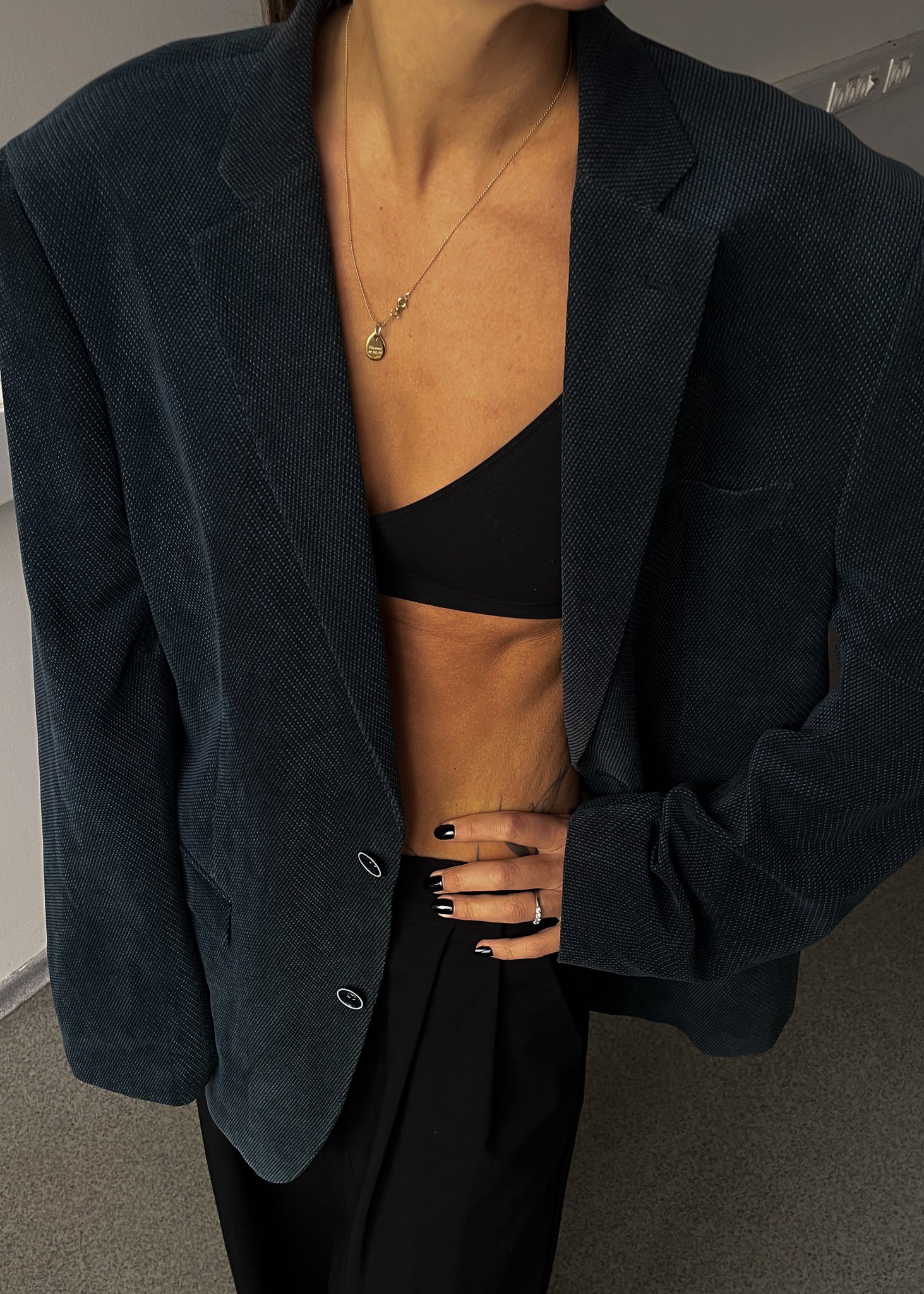 Vintage Blue Patterned Oversized Blazer