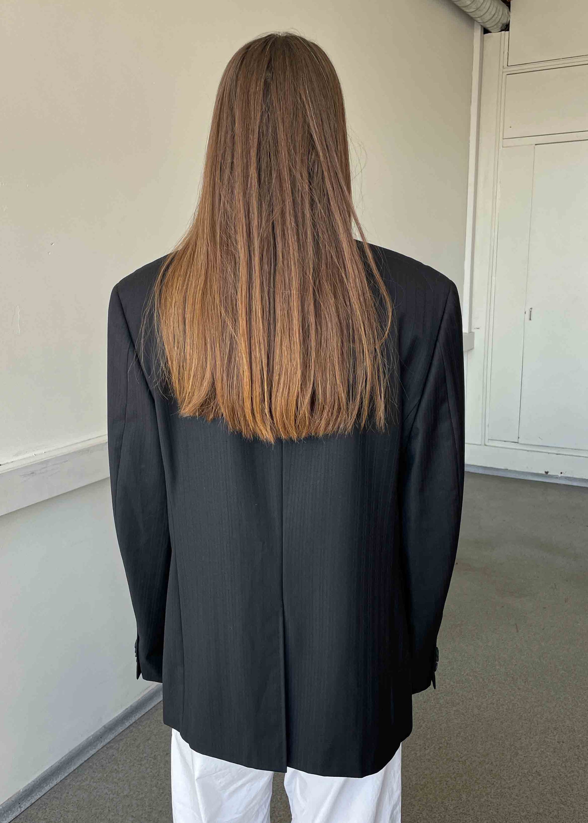 Vintage Black Stripe Patterned Oversized 100% WOOL Blazer