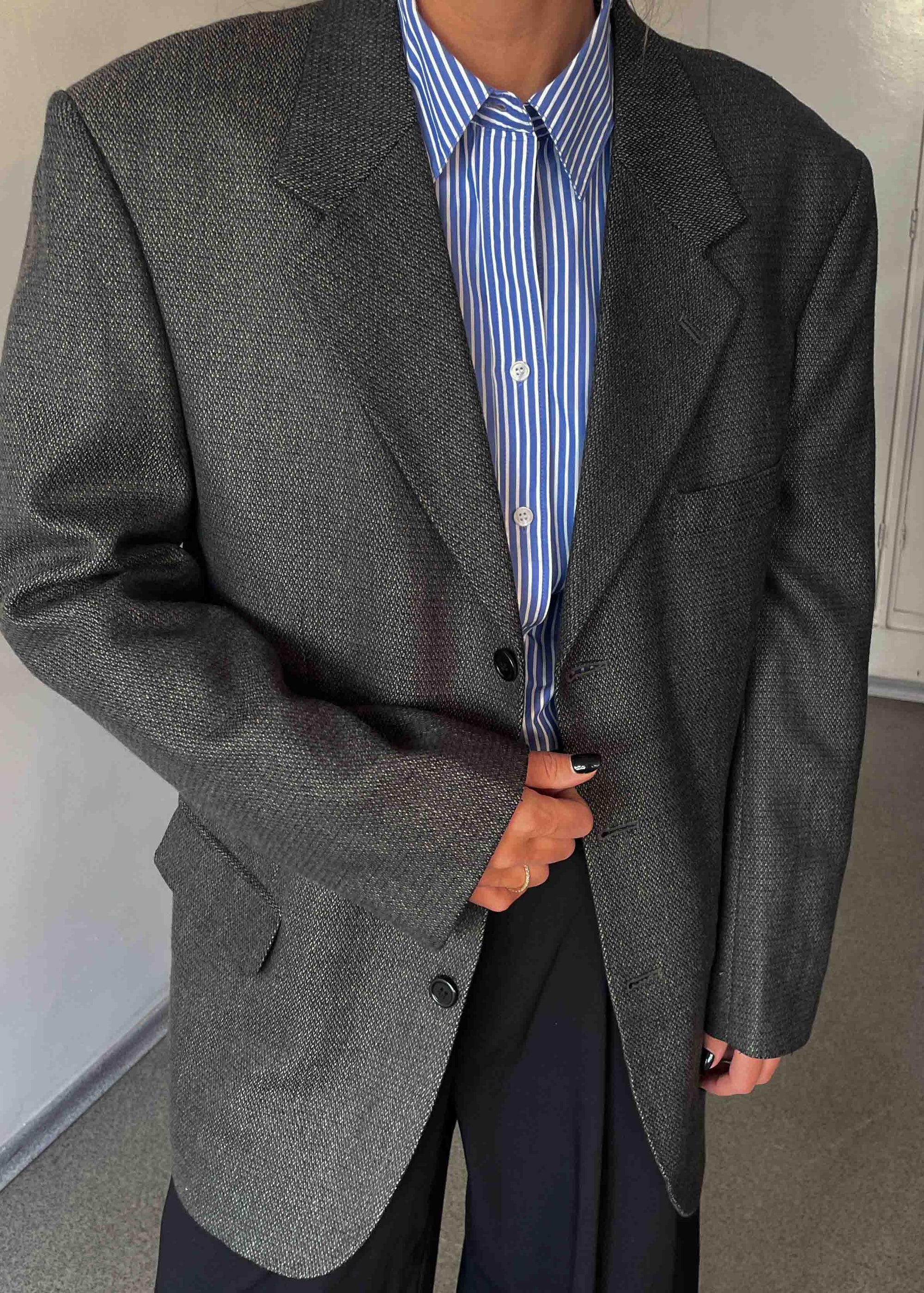 Vintage Grey Patterned Oversized Blazer