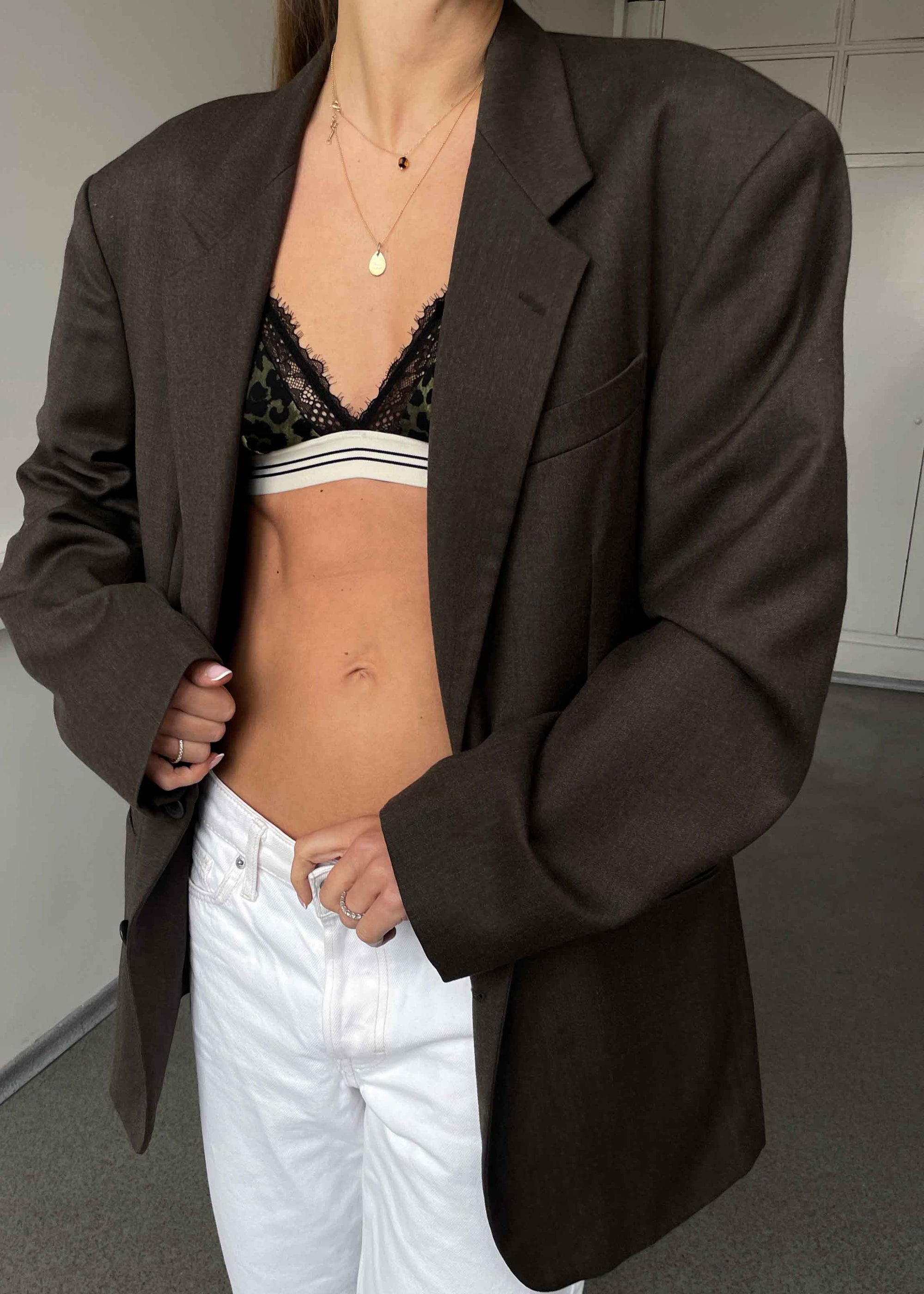 Vintage Khaki Green Oversized 100% WOOL Blazer