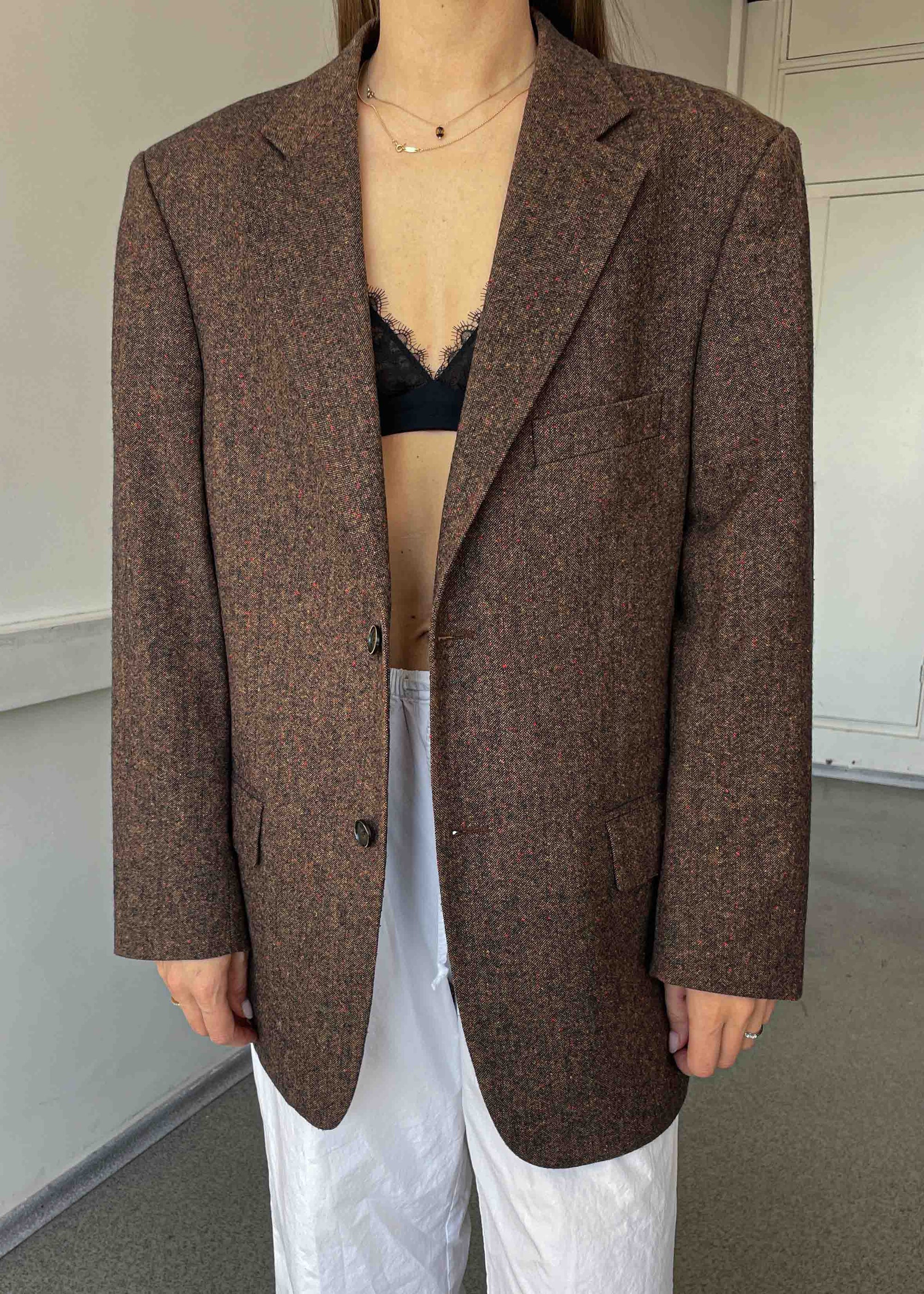 Vintage Brown Patterned Oversized Blazer