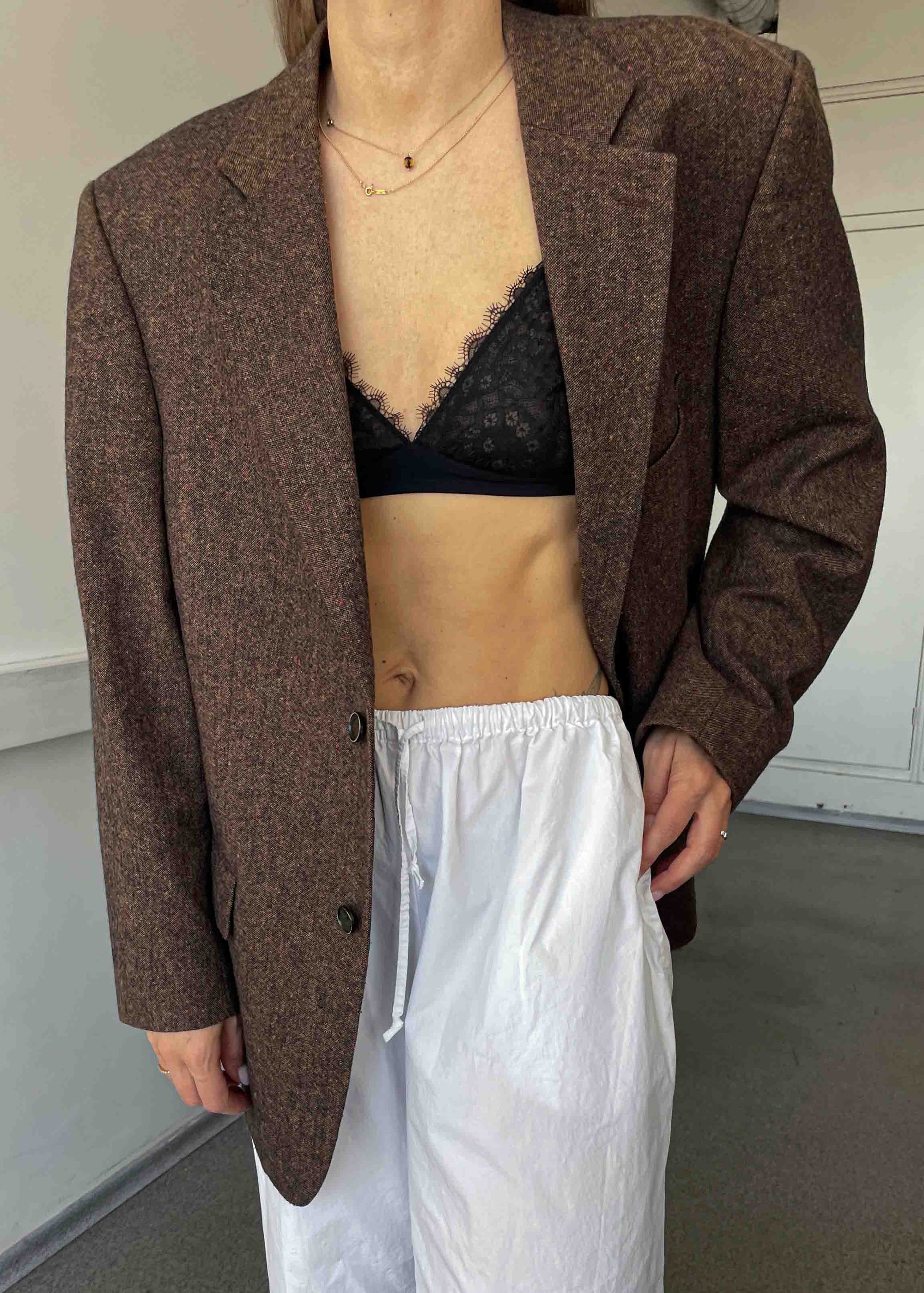 Vintage Brown Patterned Oversized Blazer