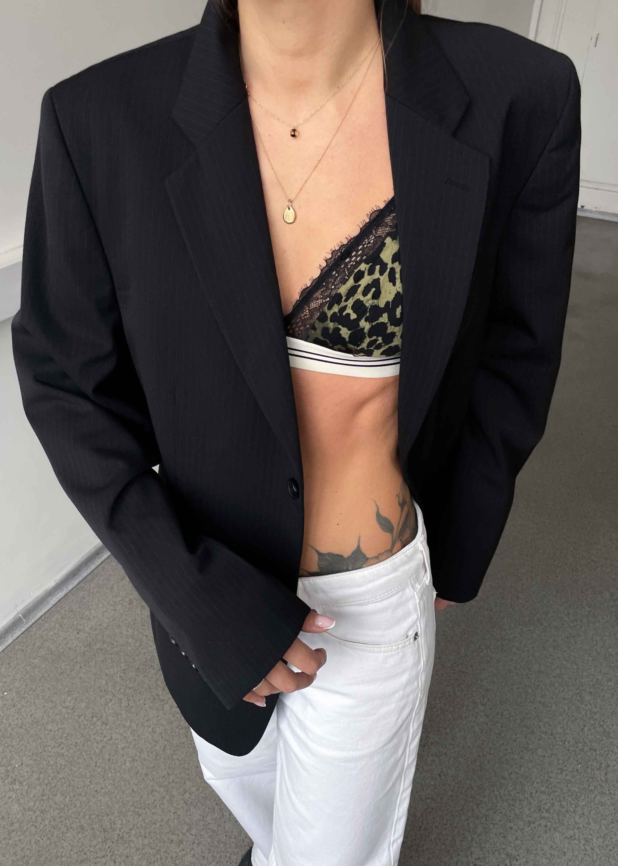 Vintage Black Striped Oversized Blazer