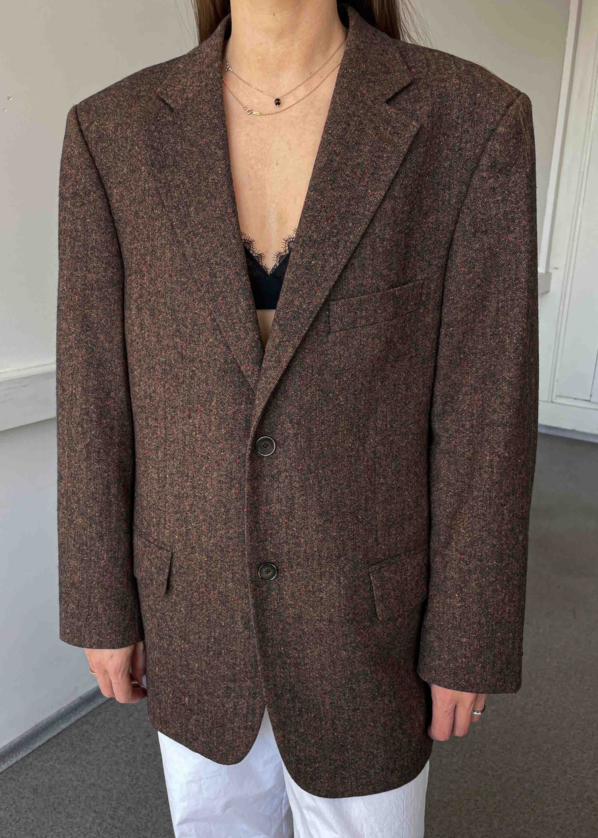 Vintage Brown Patterned Oversized Blazer