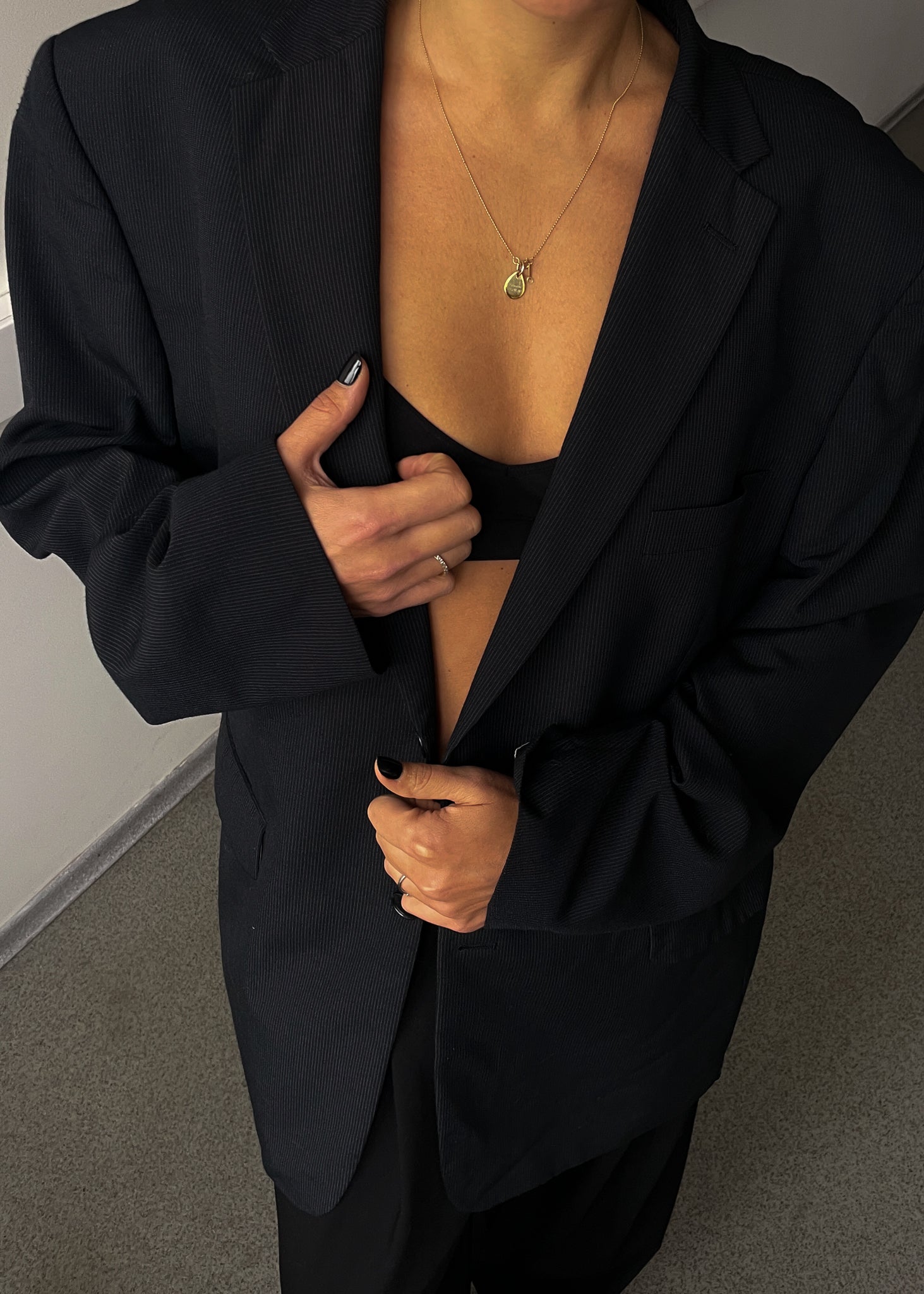 Vintage Black Striped Oversized Blazer