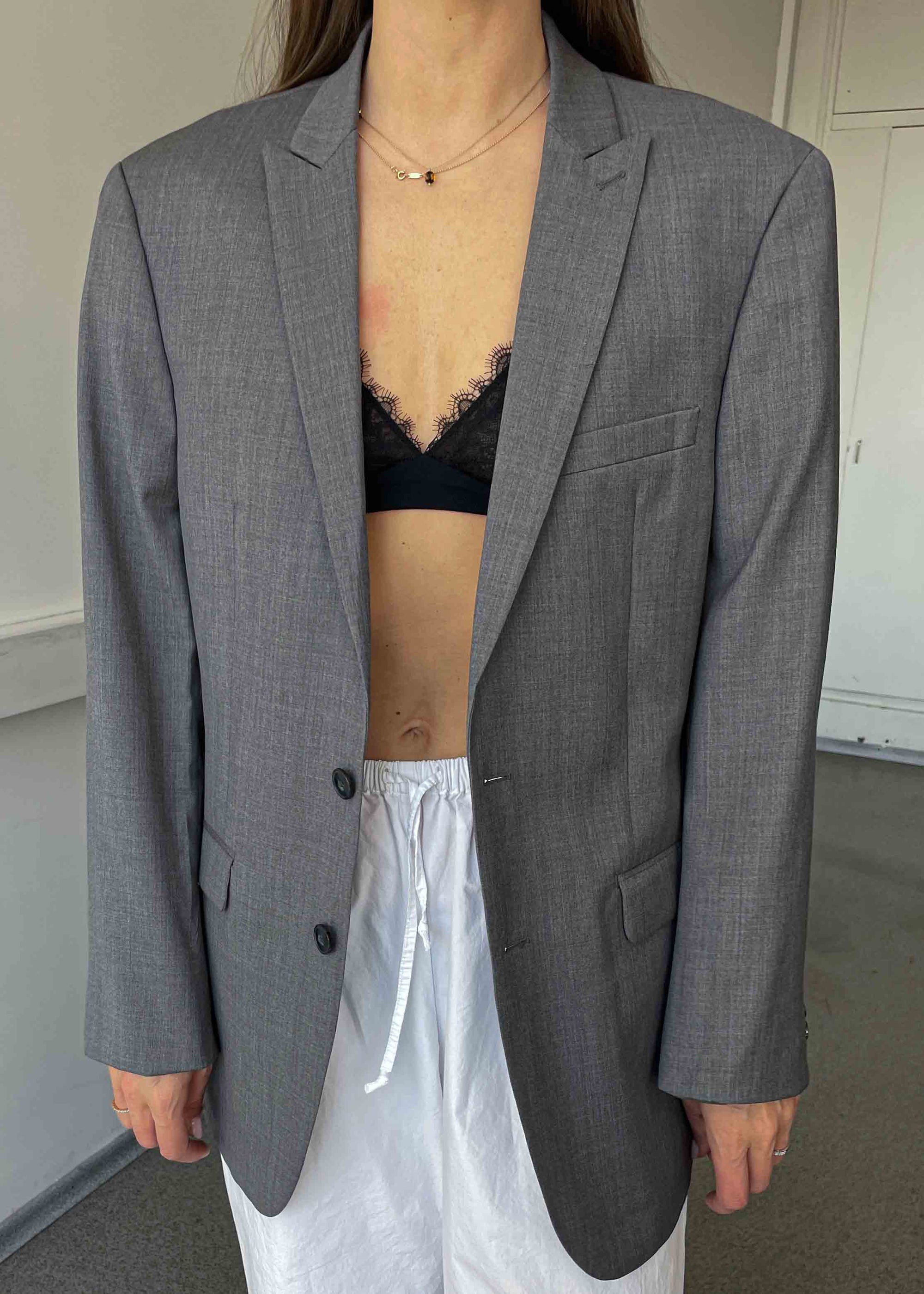 Vintage Light Grey Oversized 100% WOOL Blazer by CALVIN KLEIN