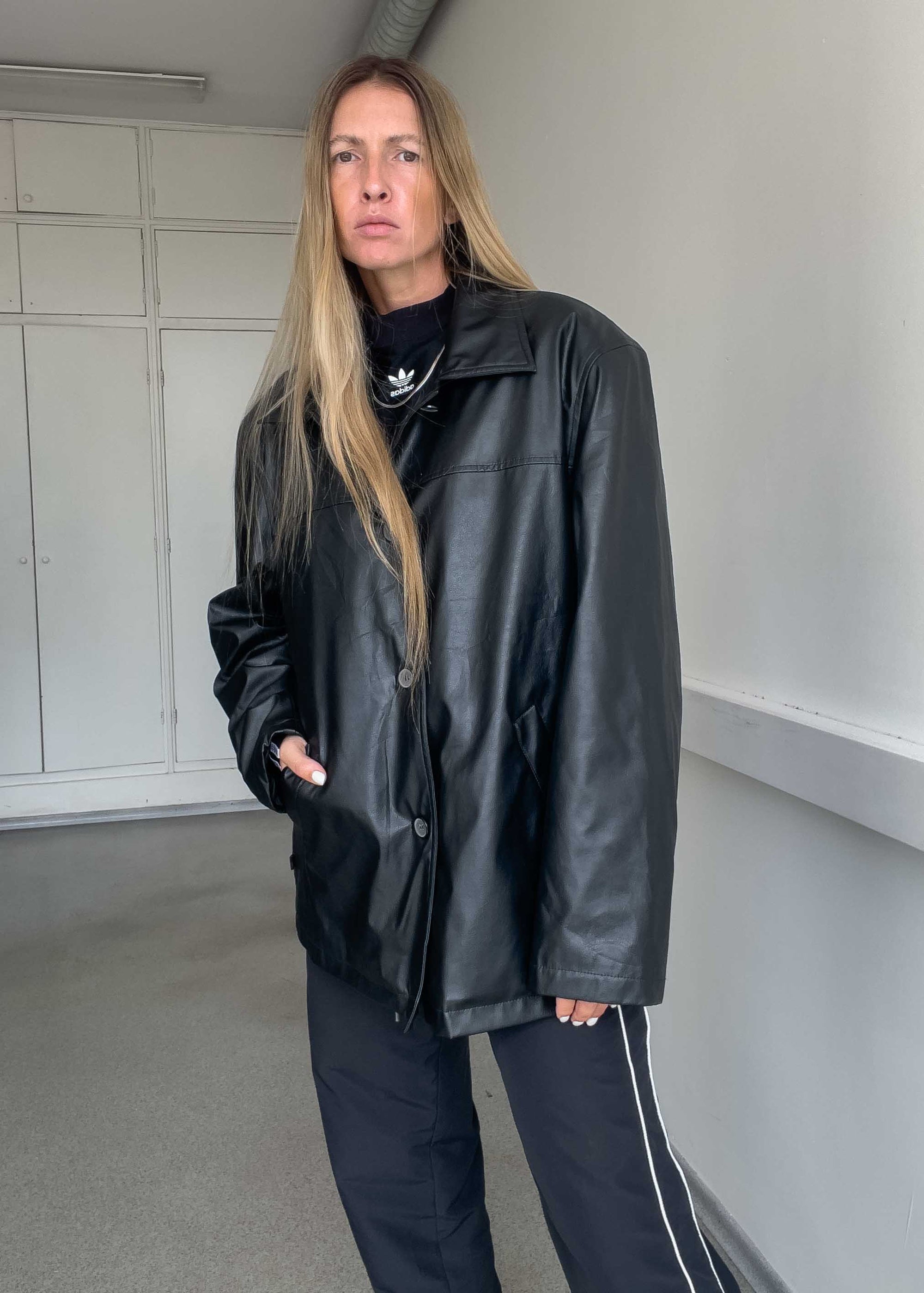 Vintage Black Oversized Faux Leather Jacket