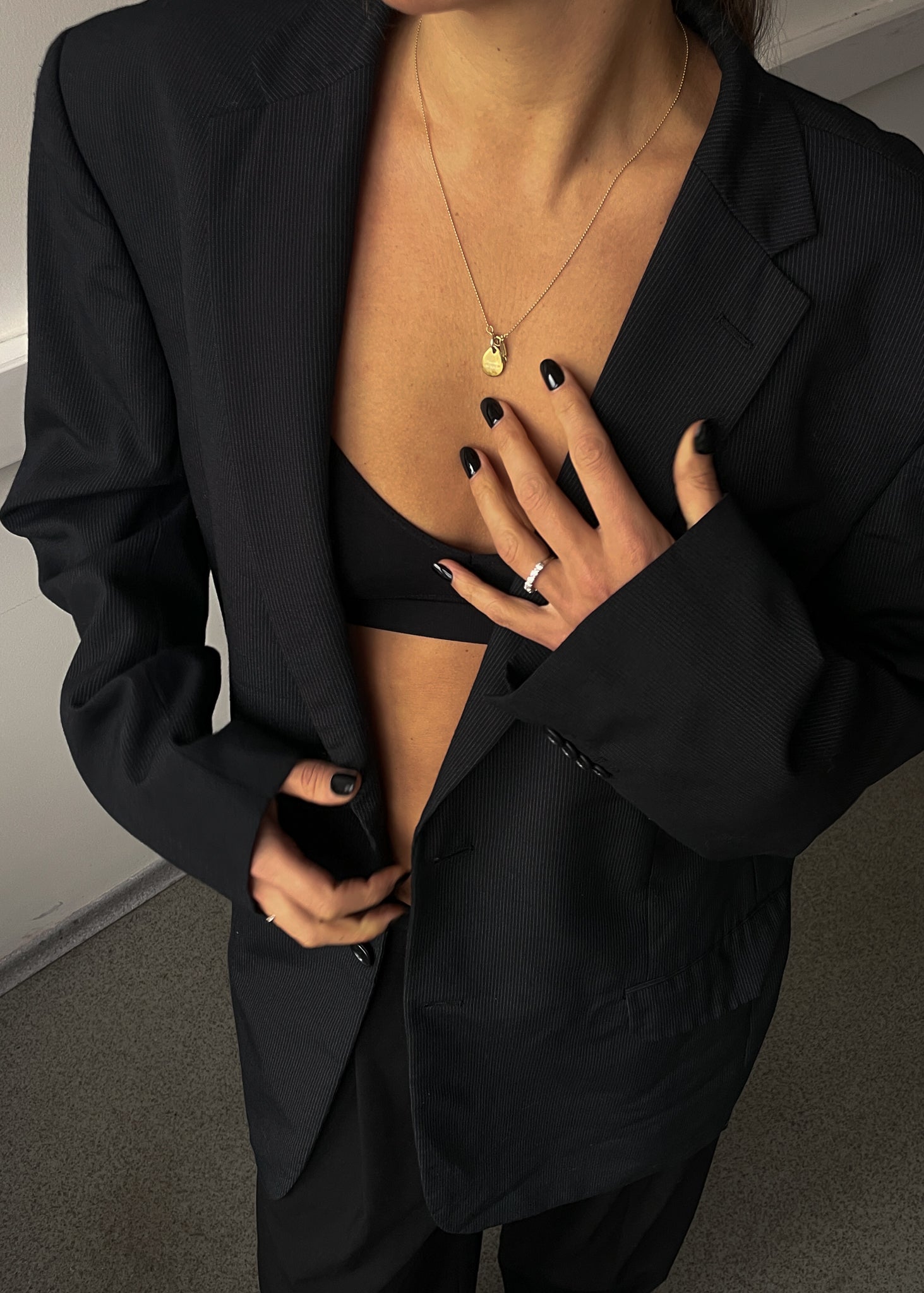 Vintage Black Striped Oversized Blazer