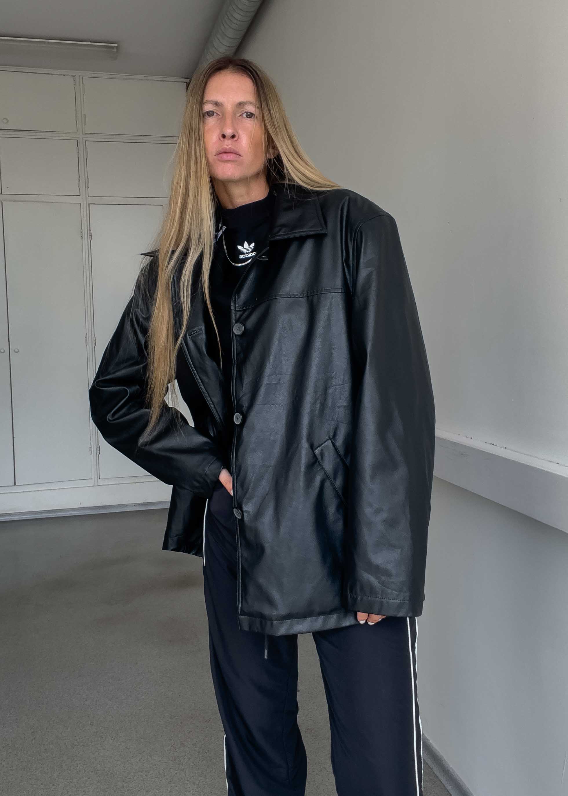 Vintage Black Oversized Faux Leather Jacket