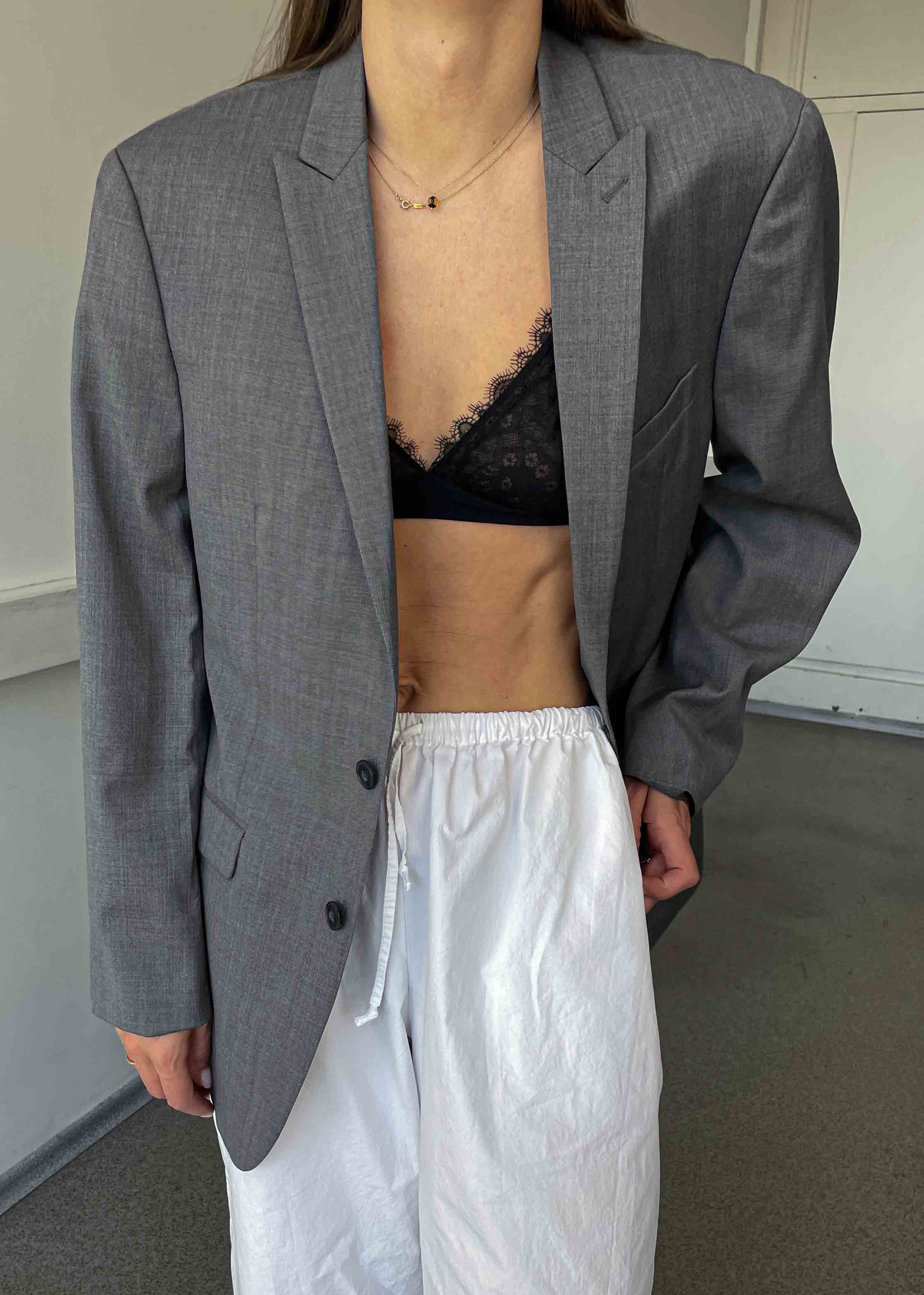 Vintage Light Grey Oversized 100% WOOL Blazer by CALVIN KLEIN