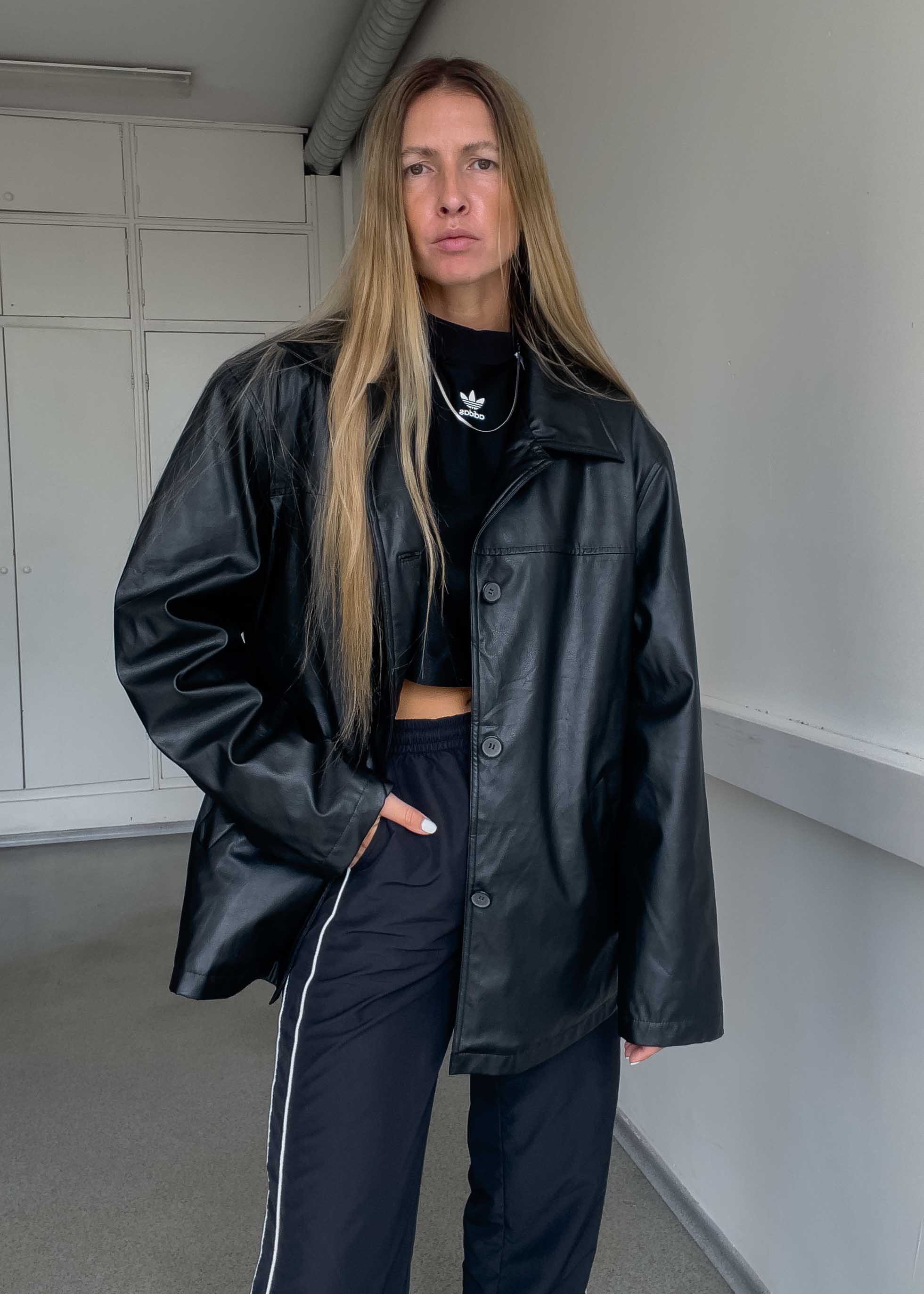 Vintage Black Oversized Faux Leather Jacket