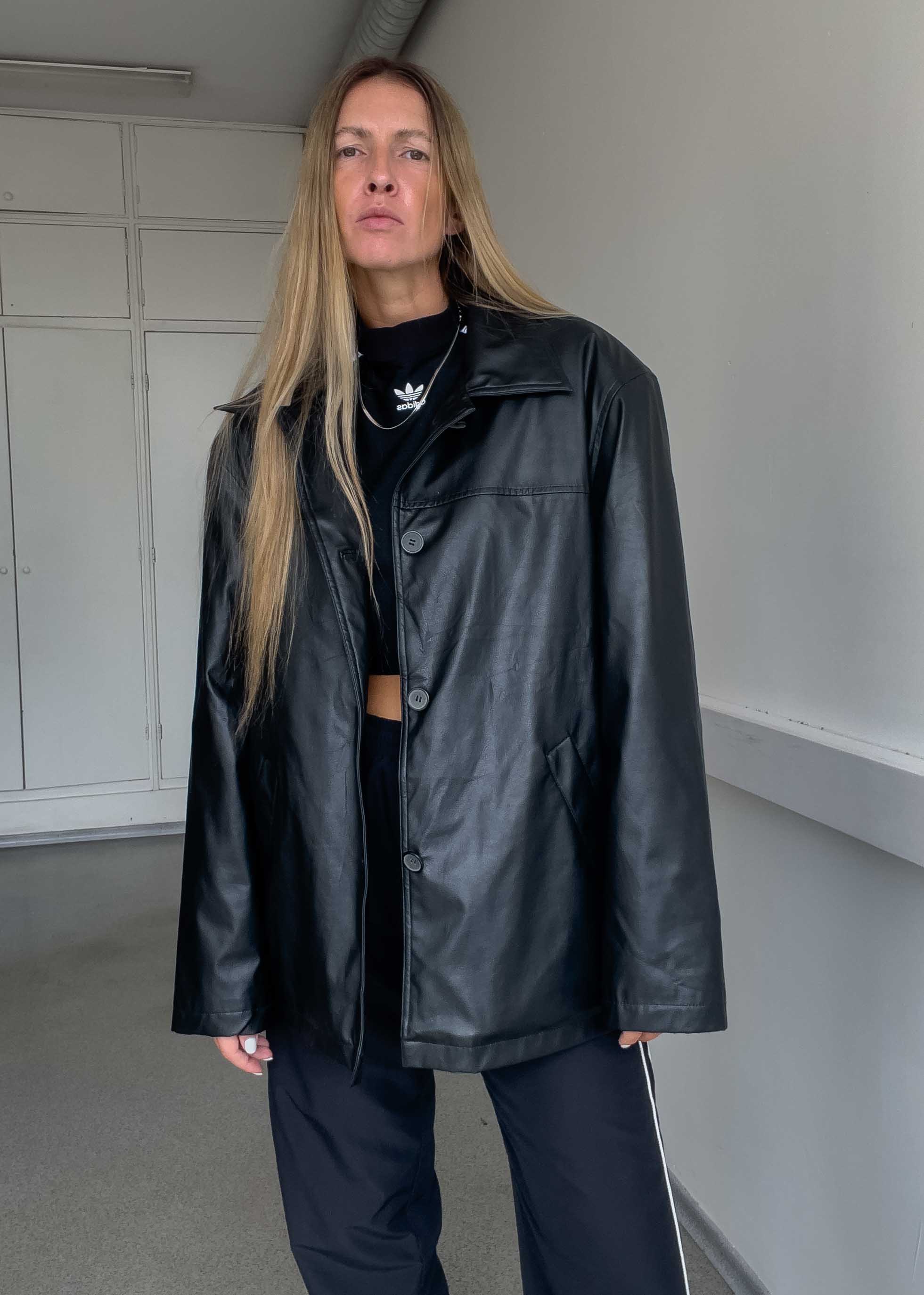 Vintage Black Oversized Faux Leather Jacket