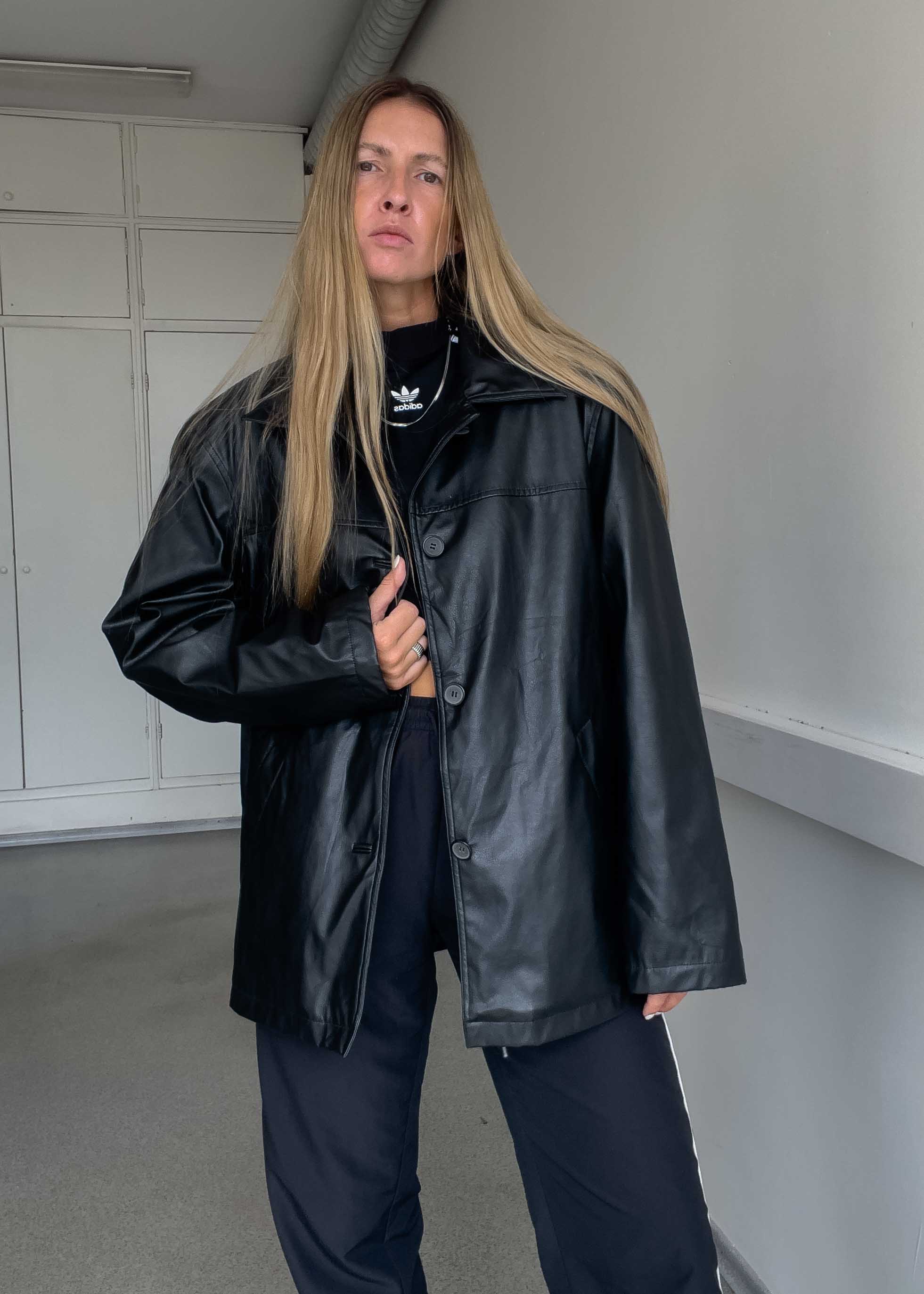Vintage Black Oversized Faux Leather Jacket
