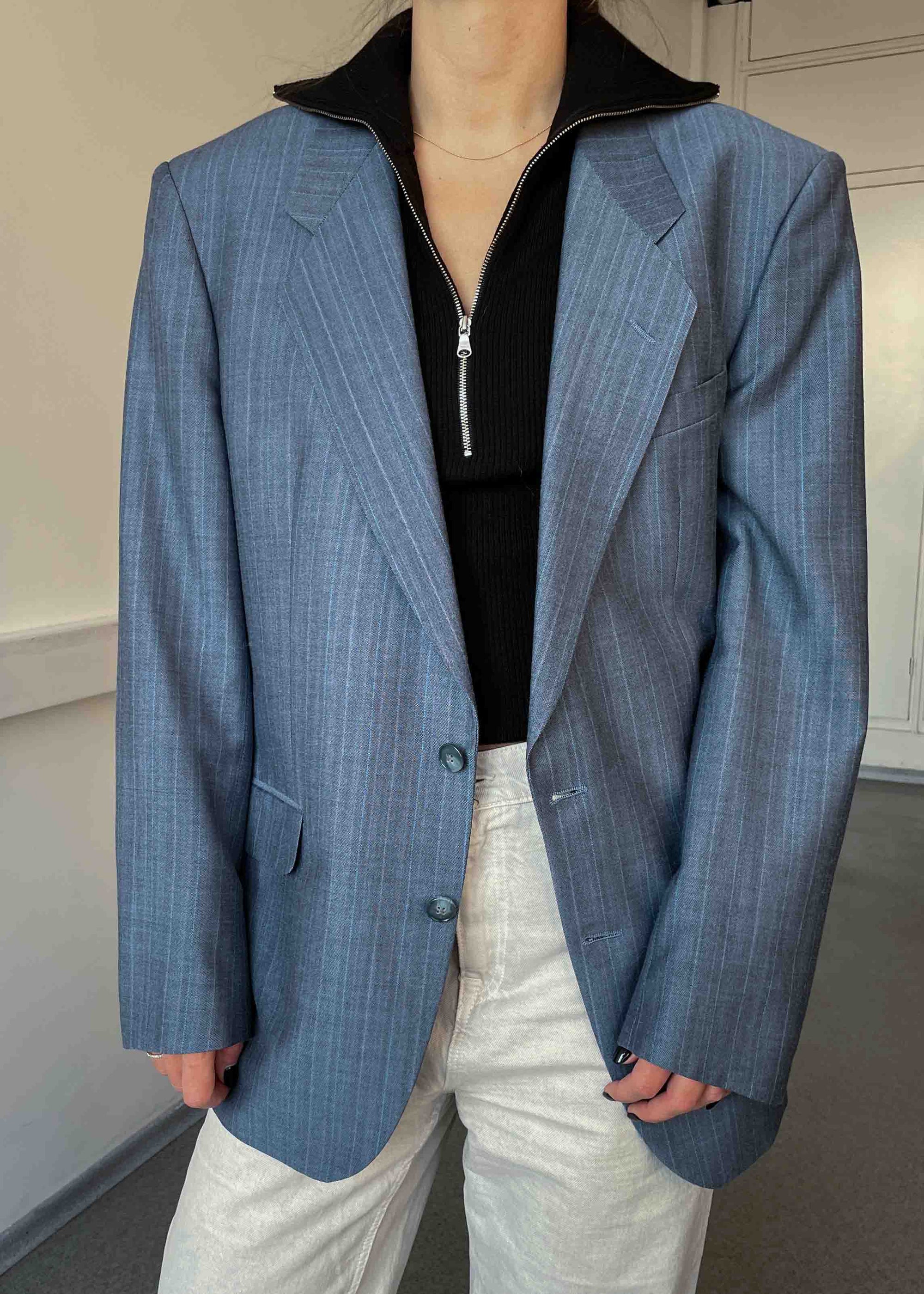 Vintage Light Blue Stripped Oversized Blazer