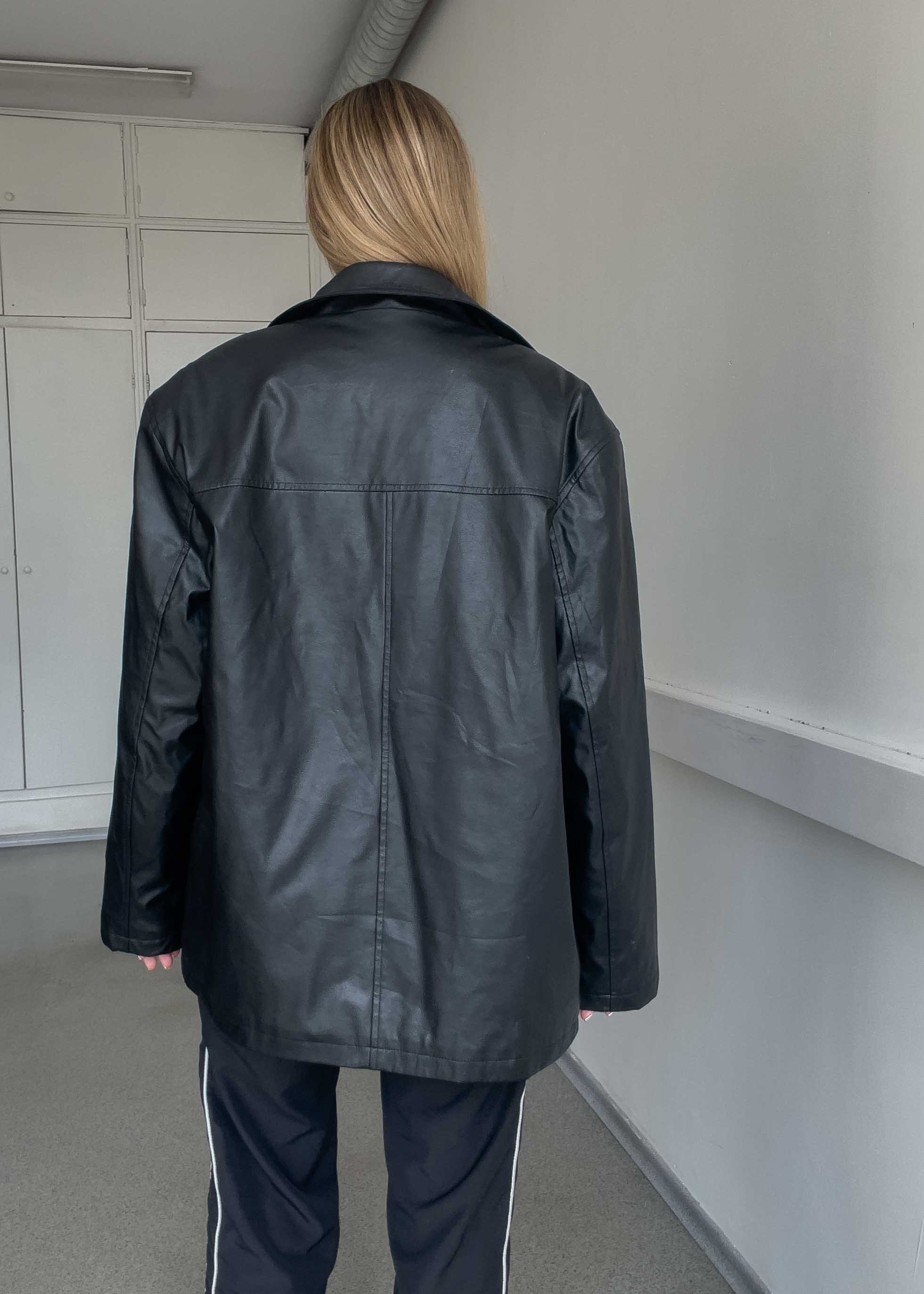 Vintage Black Oversized Faux Leather Jacket