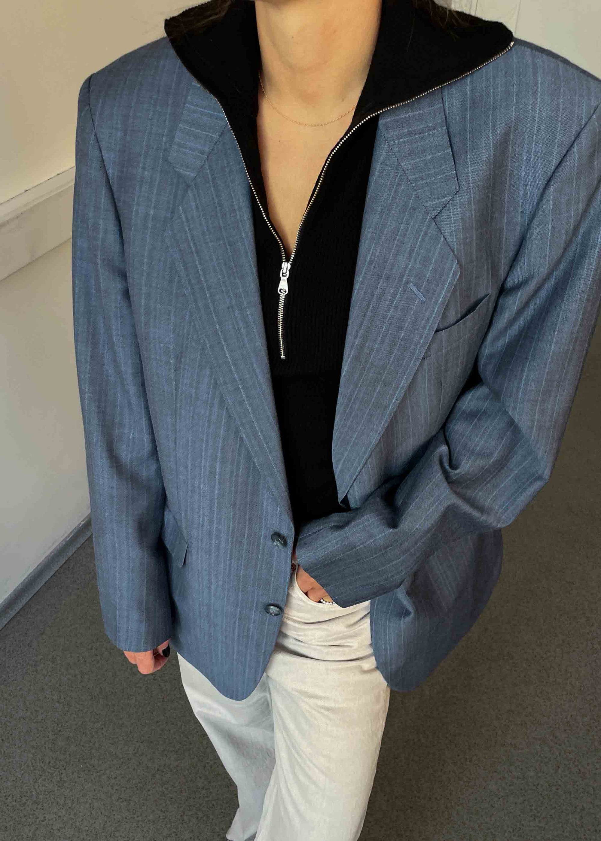 Vintage Light Blue Stripped Oversized Blazer
