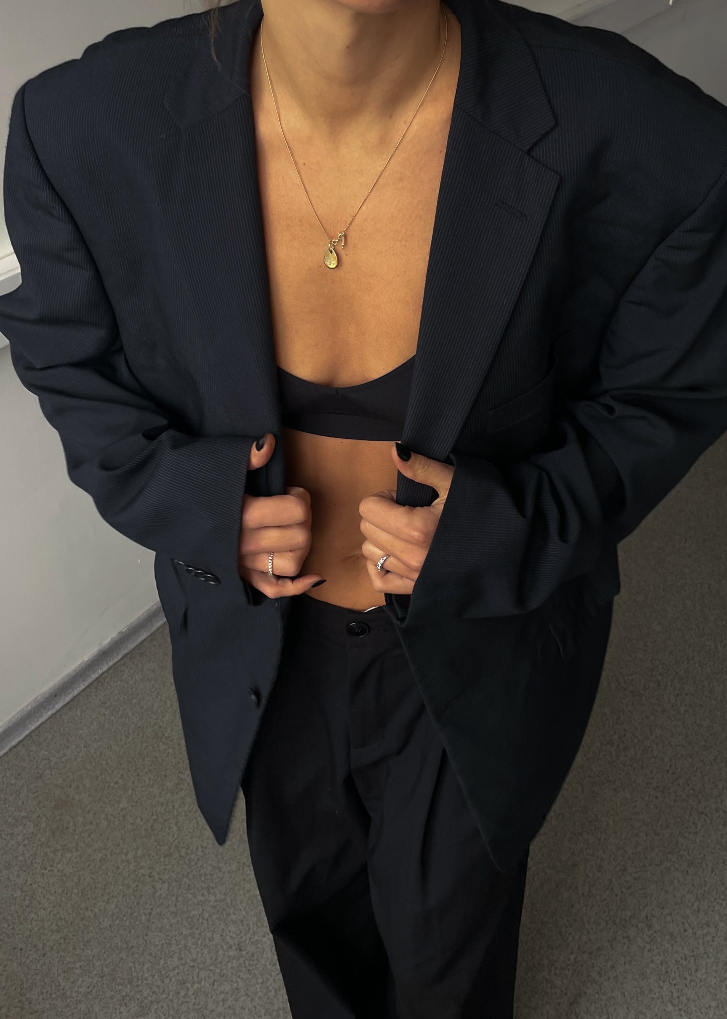 Vintage Black Striped Oversized Blazer