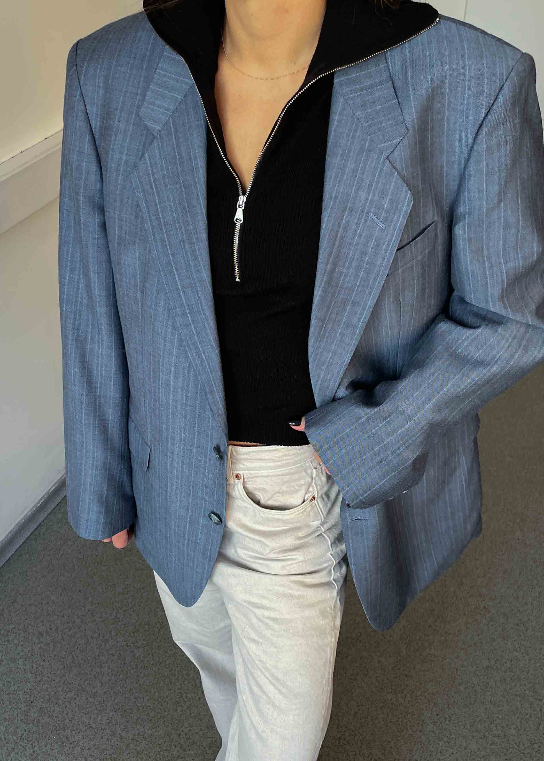 Vintage Light Blue Stripped Oversized Blazer