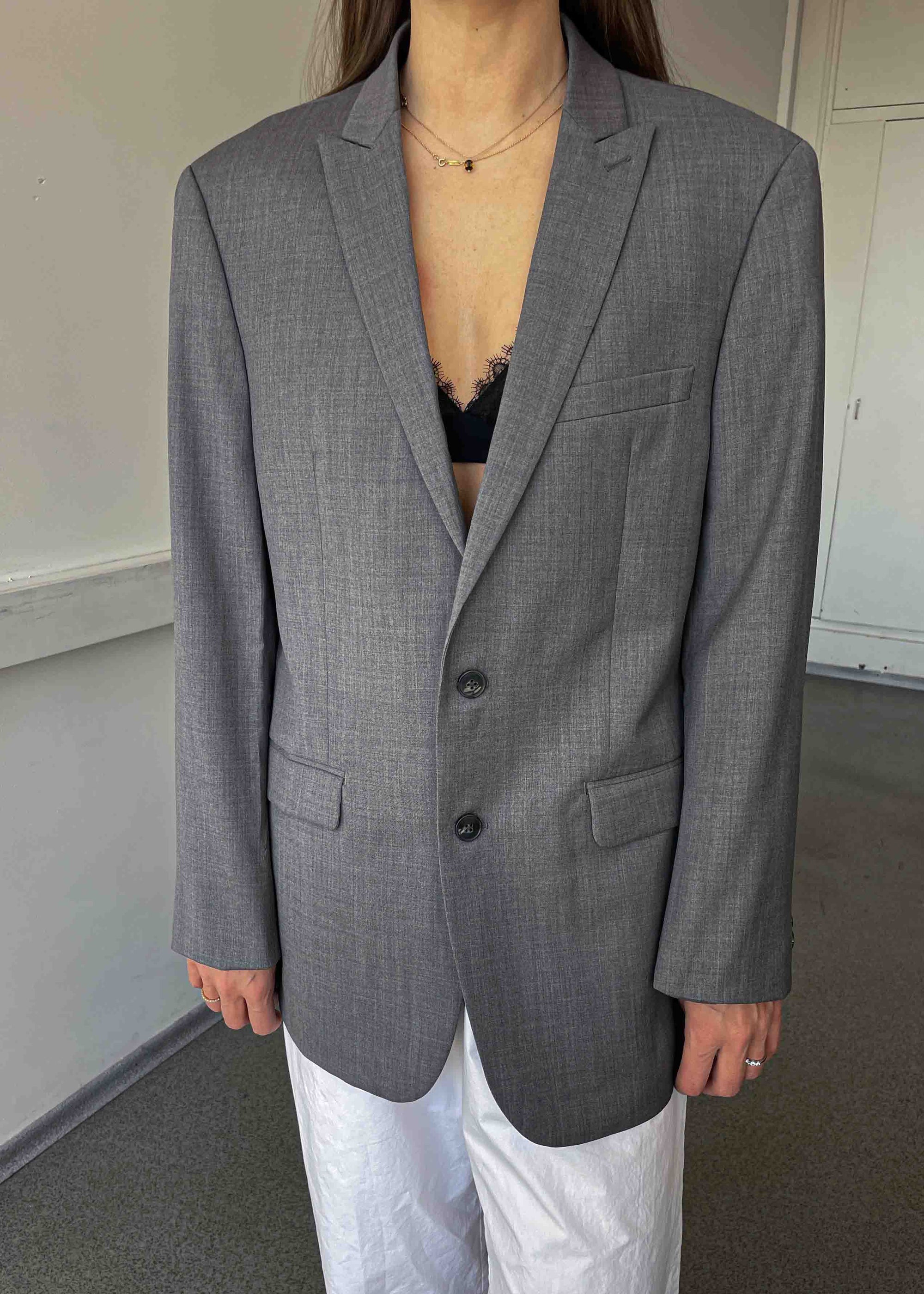 Vintage Light Grey Oversized 100% WOOL Blazer by CALVIN KLEIN