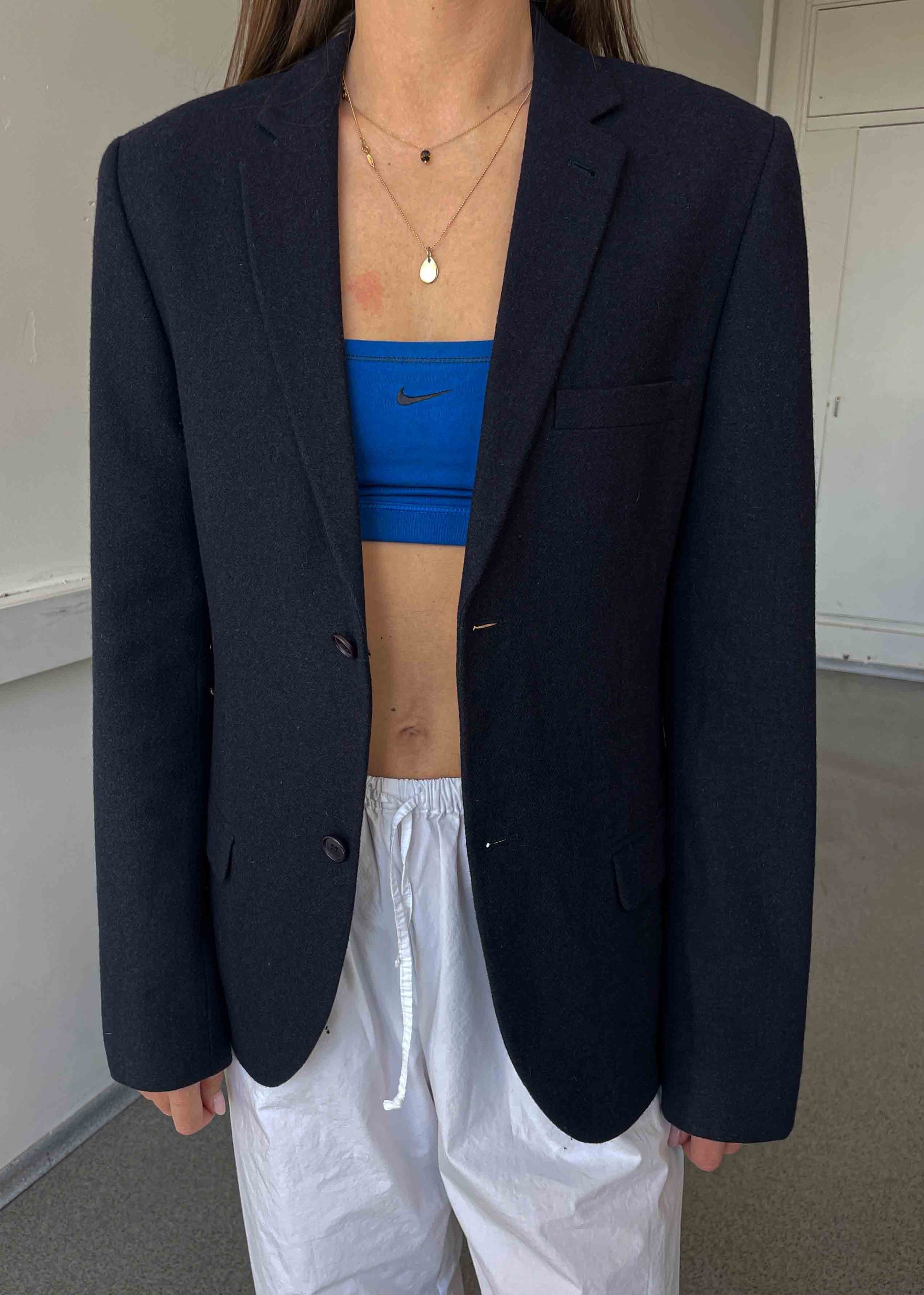 Vintage Dark Blue Brushed Wool Smaller Fit Blazer