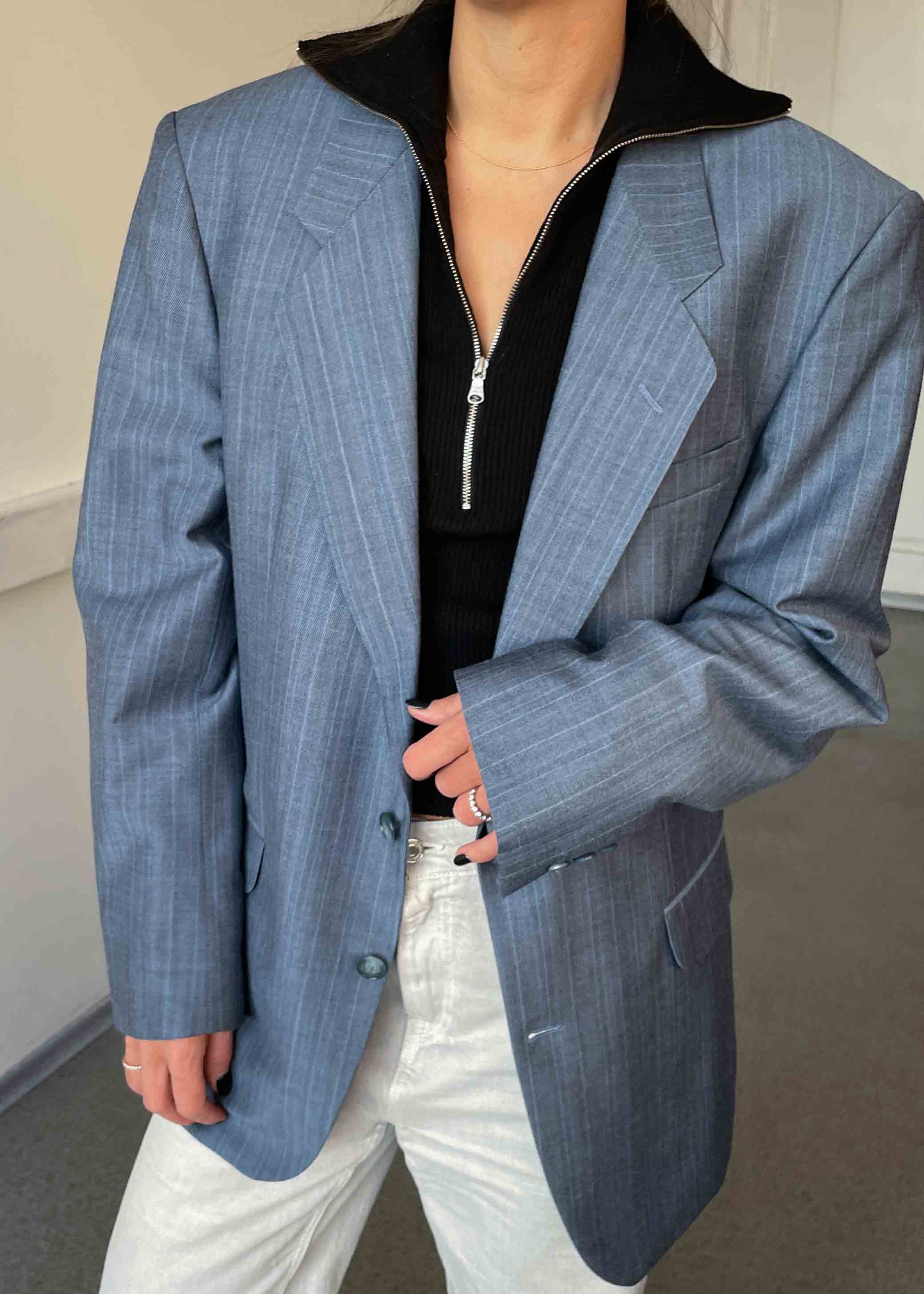 Vintage Light Blue Stripped Oversized Blazer
