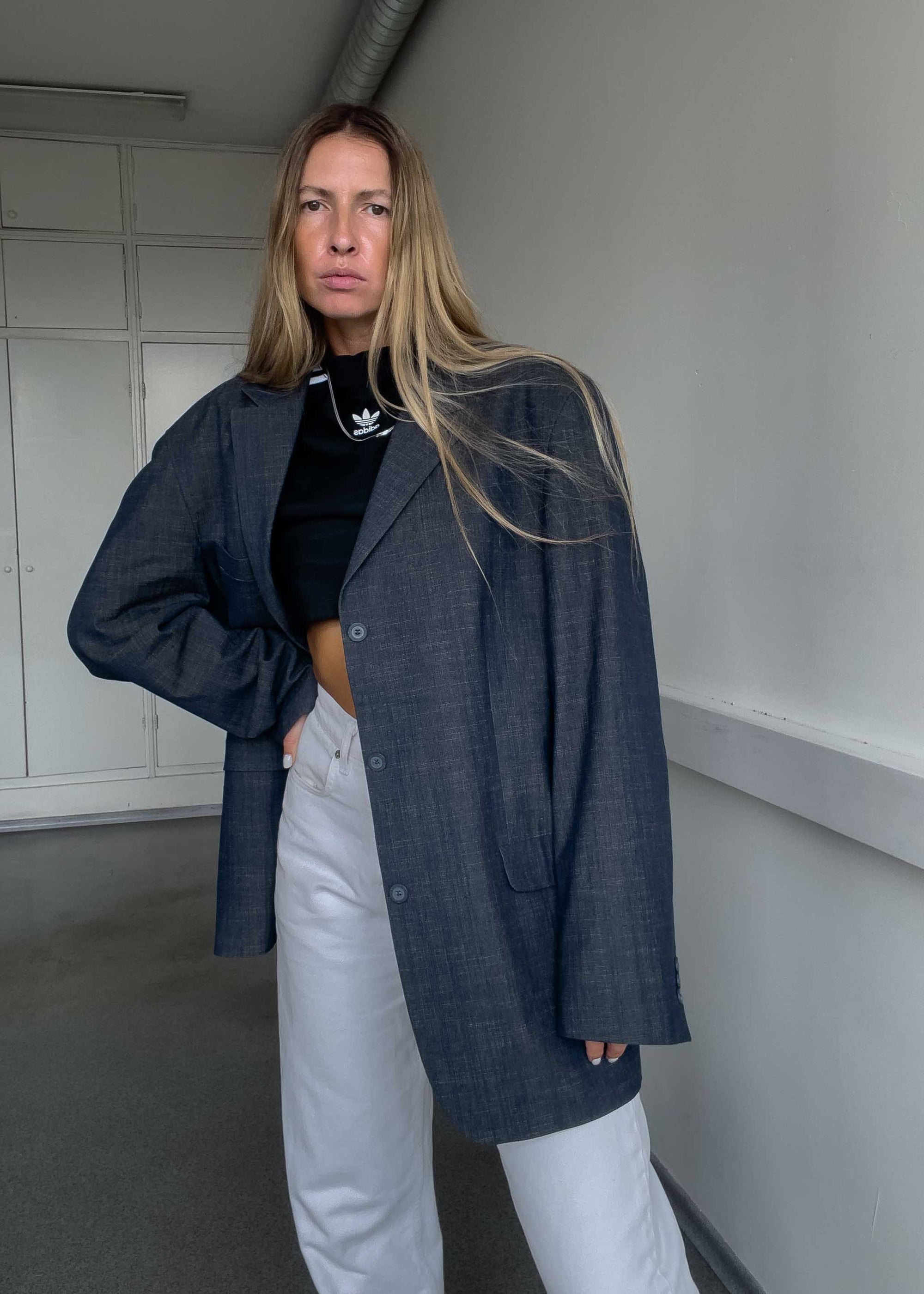 Vintage Blue Oversized Cotton Blazer