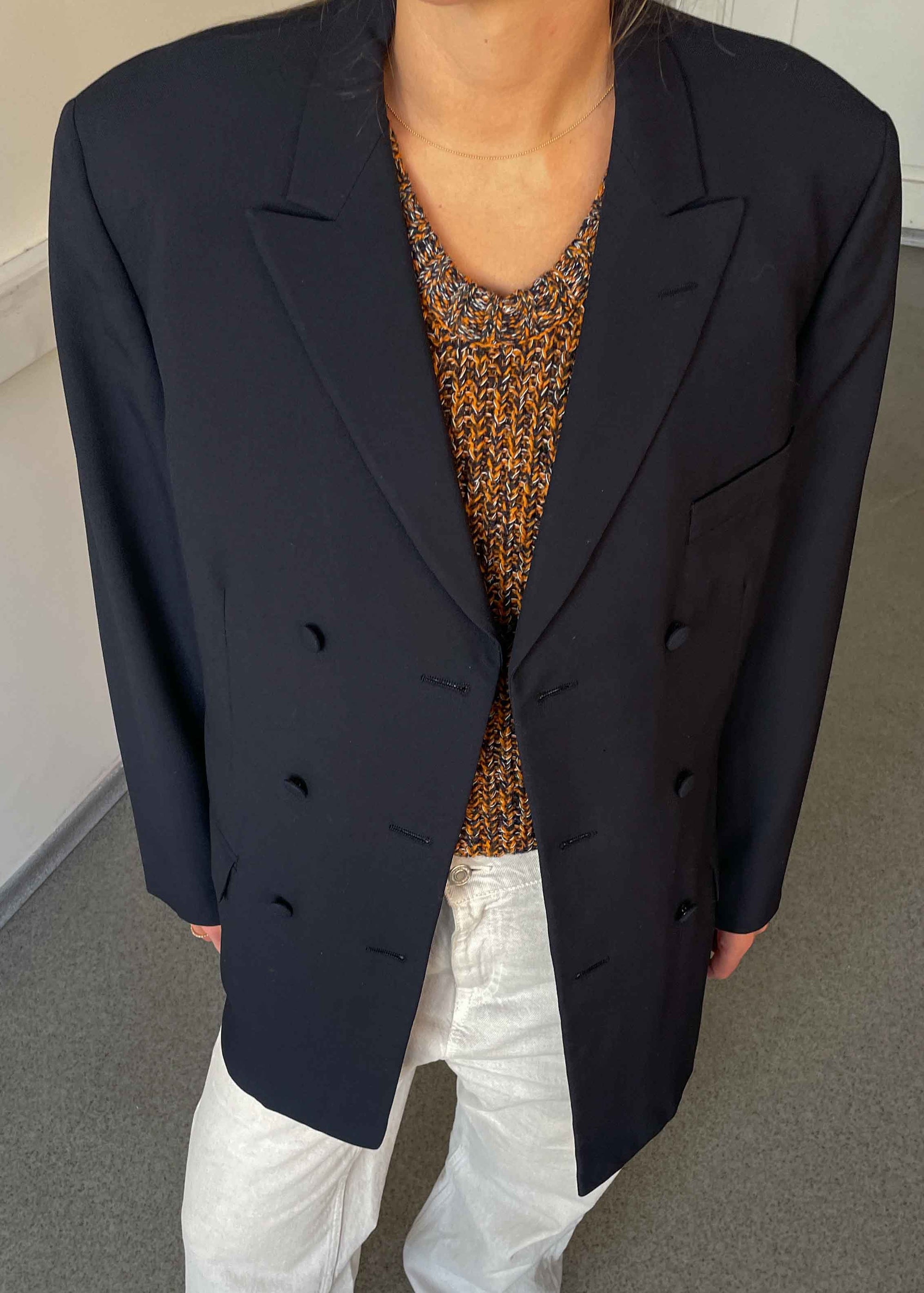 Vintage Navy Blue Oversized 100% WOOL Double Breasted Blazer