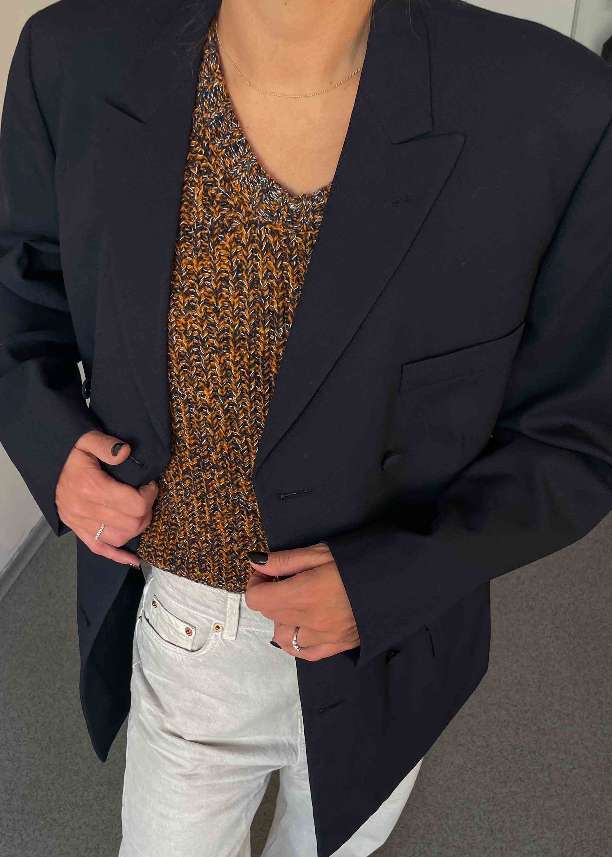 Vintage Navy Blue Oversized 100% WOOL Double Breasted Blazer