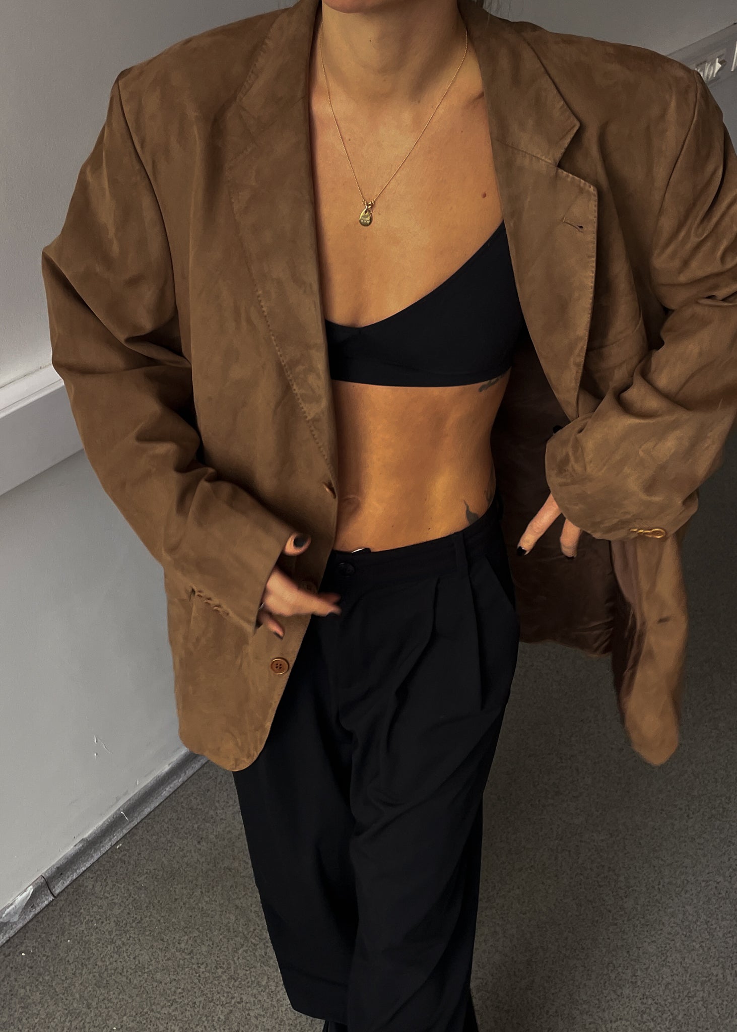 Vintage Brown Velvet Oversized Blazer