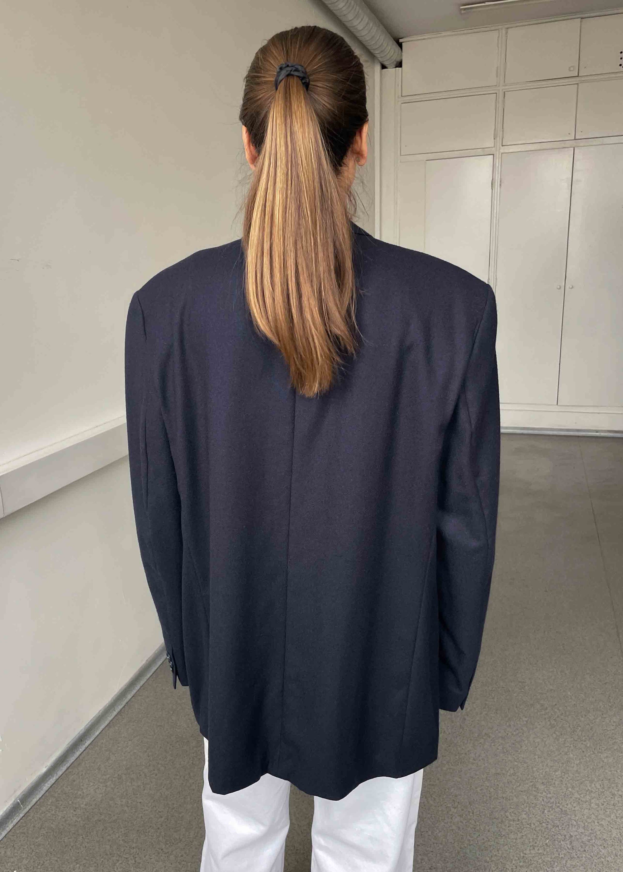Vintage Dark Blue Brushed Wool Oversized Blazer