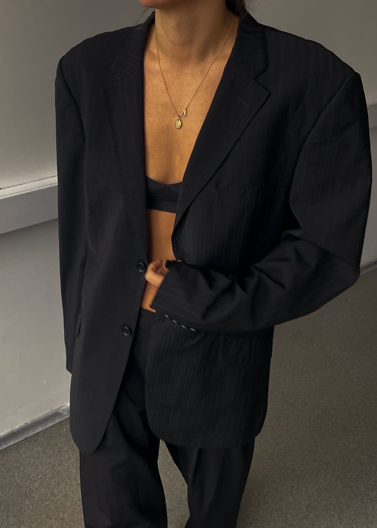 Vintage Black Striped Oversized Blazer