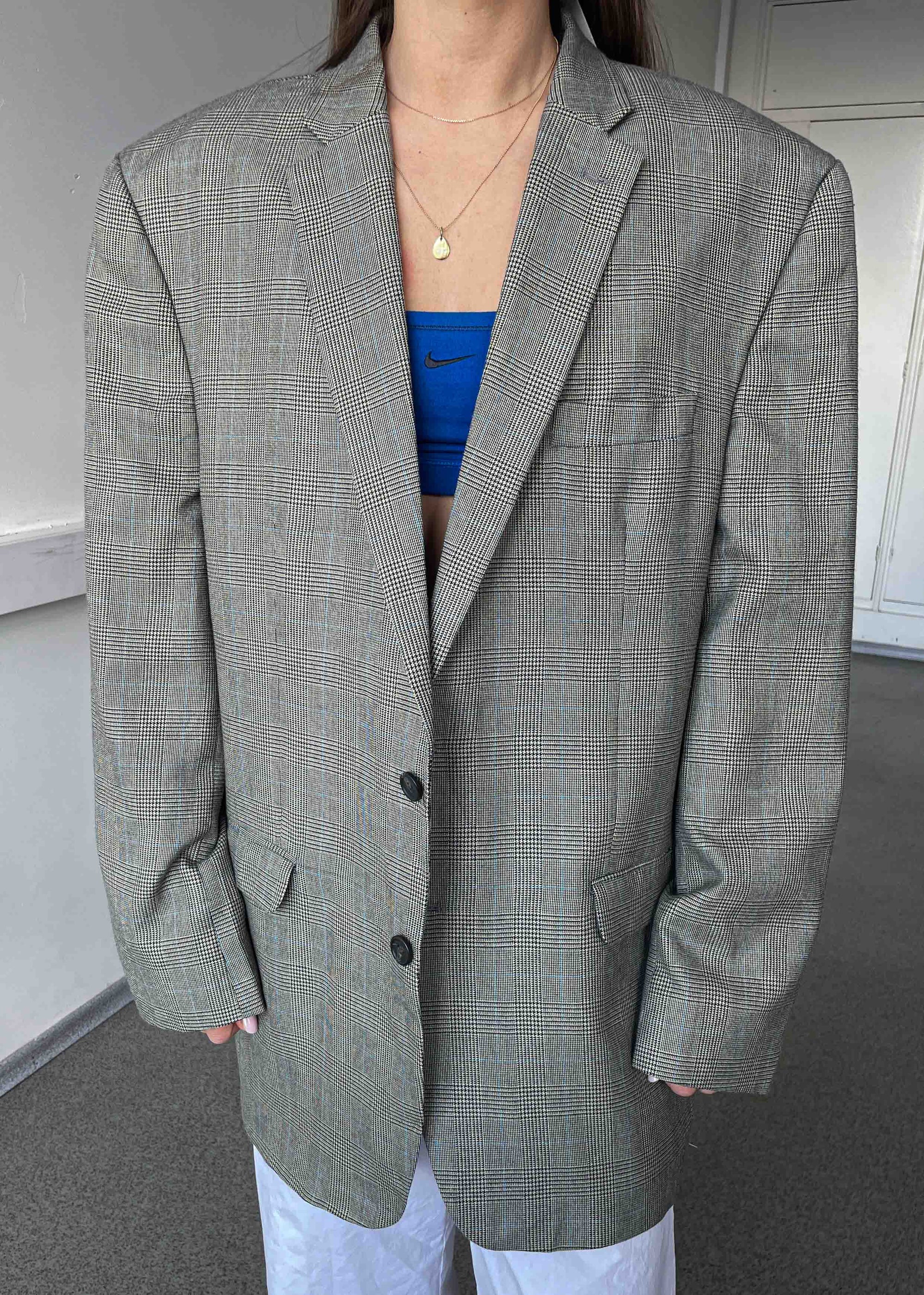 Vintage Grey / Khaki Checked Oversized Blazer by Chaps by RALPH LAUREN