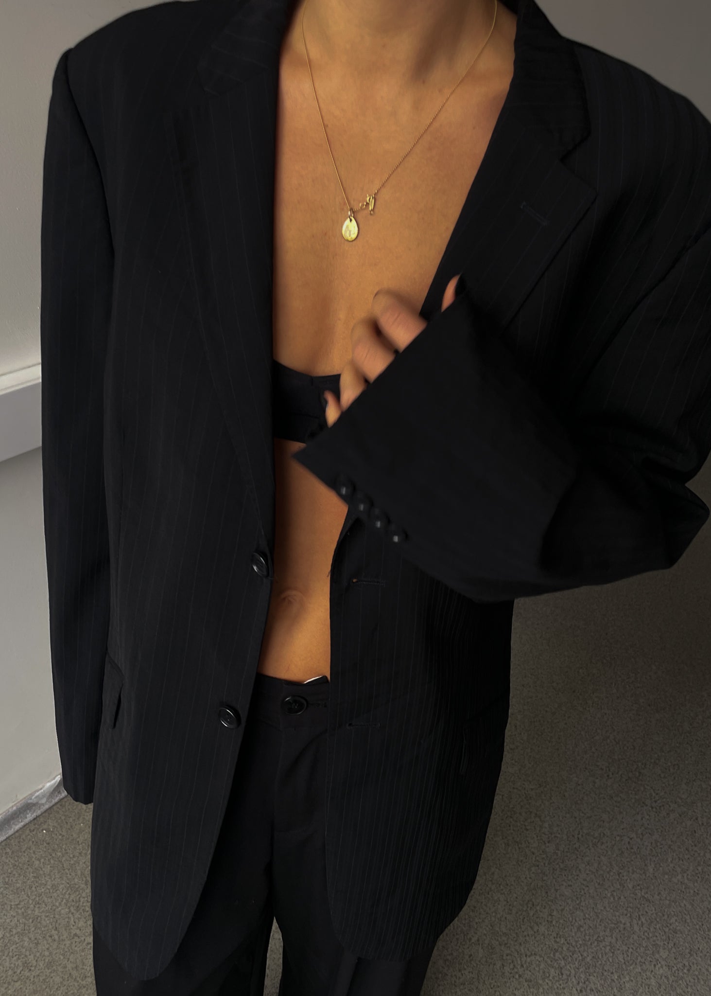 Vintage Black Striped Oversized Blazer