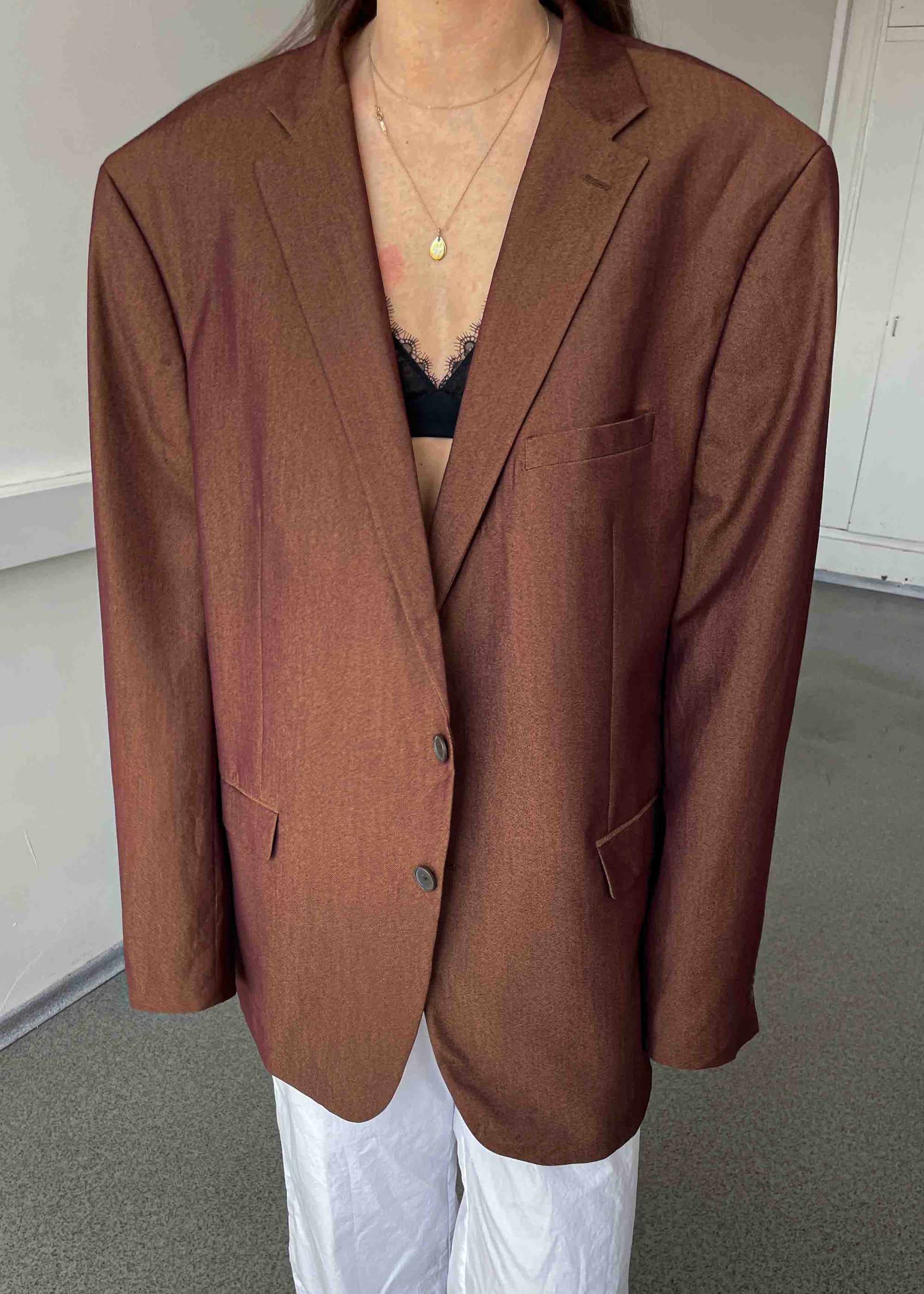 Vintage Burgundy Oversized Blazer with Golden Shine by CALVIN KLEIN