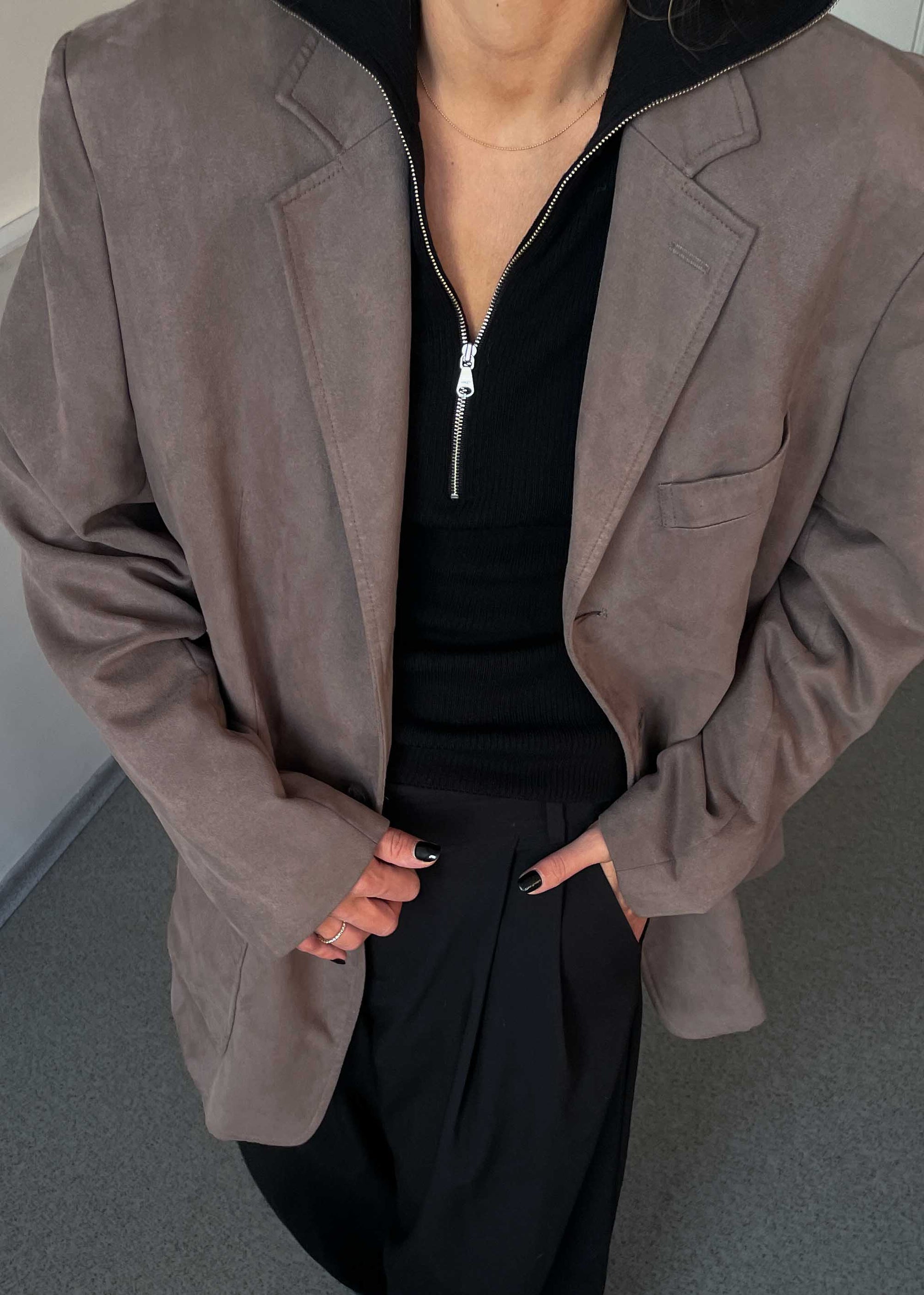 Vintage Grey Oversized Velvet Blazer