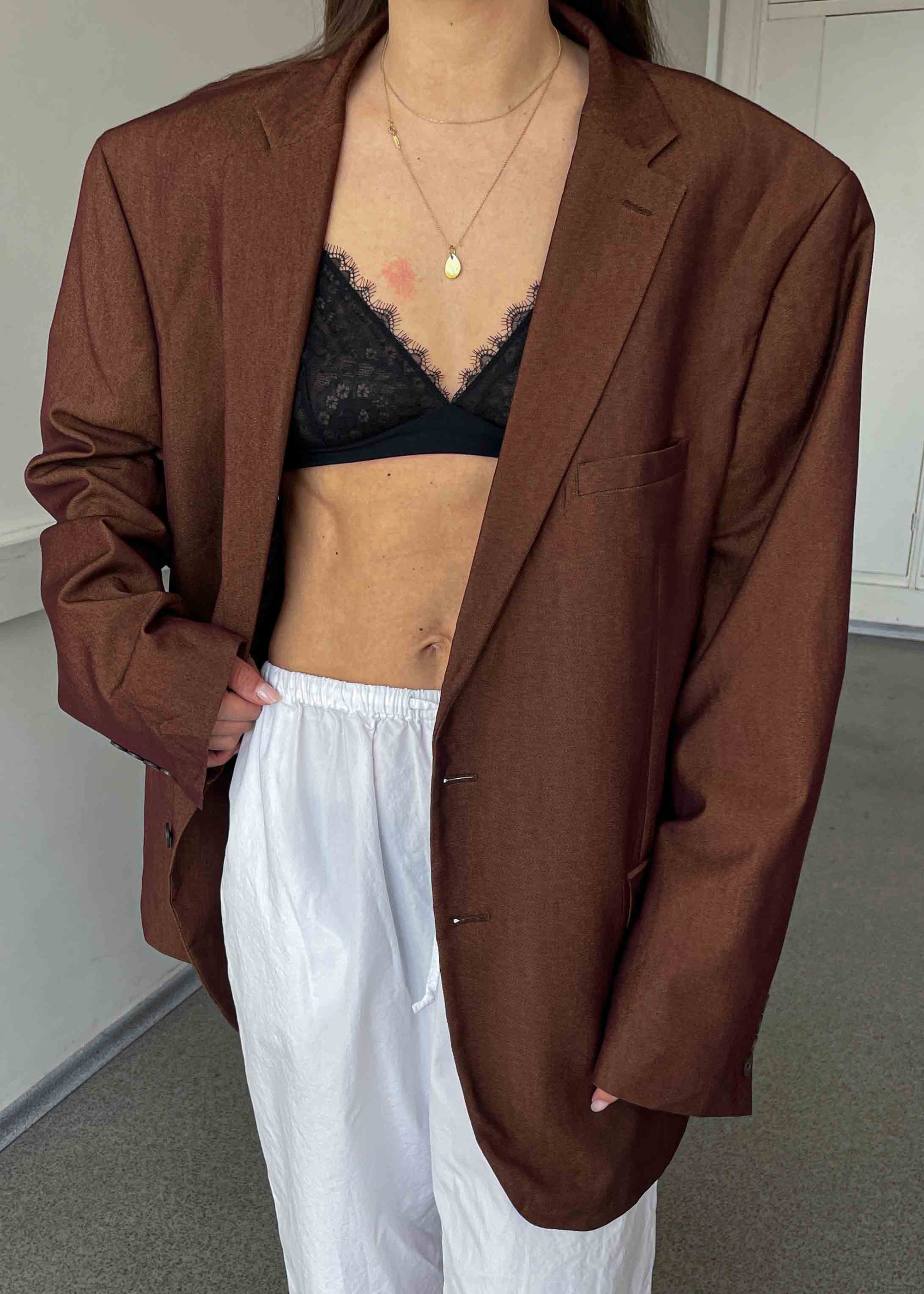 Vintage Burgundy Oversized Blazer with Golden Shine by CALVIN KLEIN