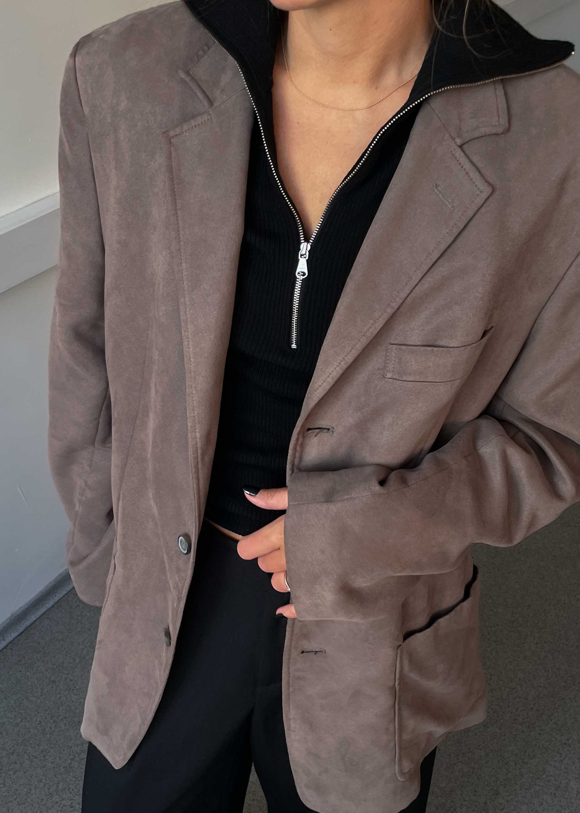 Vintage Grey Oversized Velvet Blazer