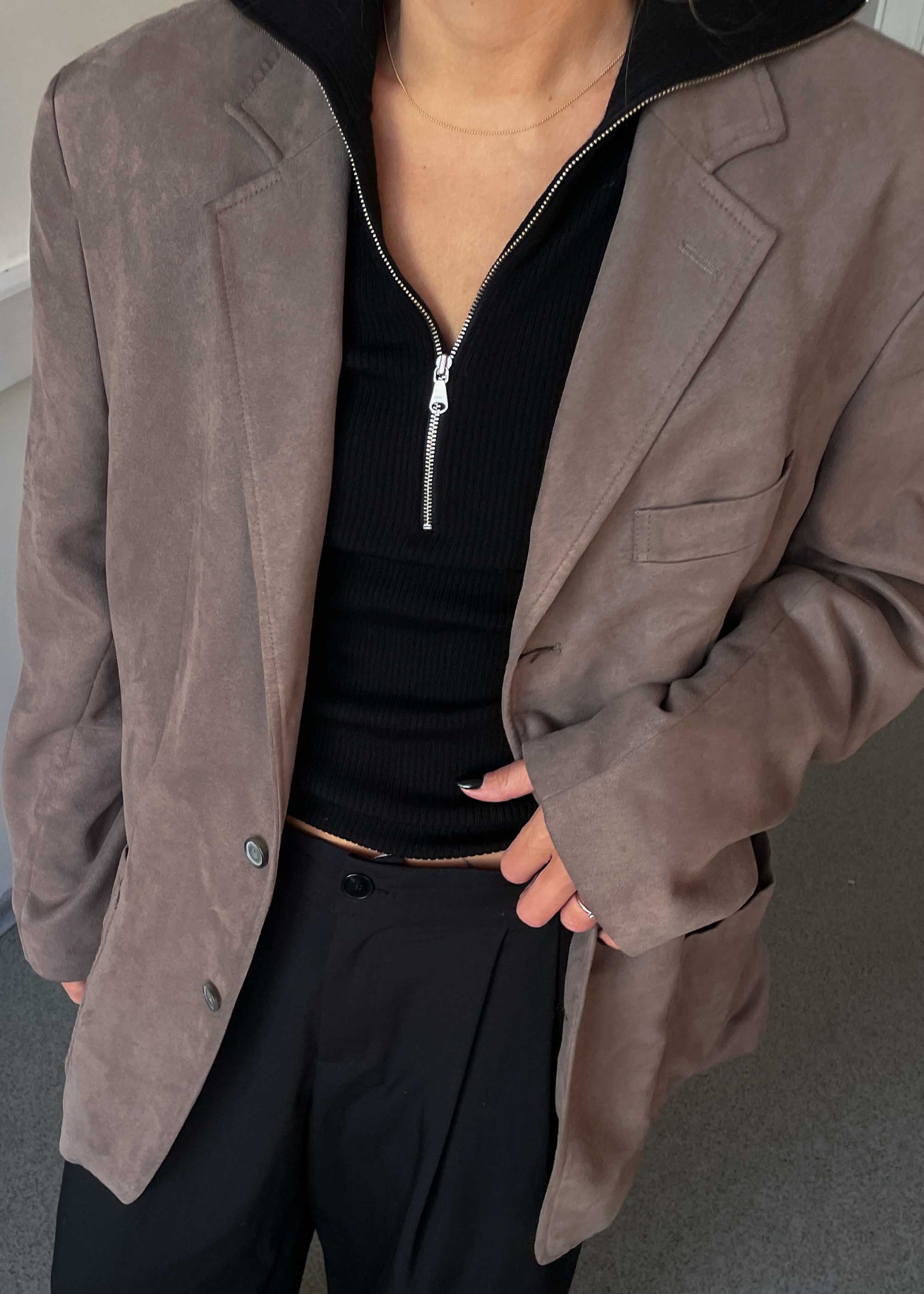 Vintage Grey Oversized Velvet Blazer