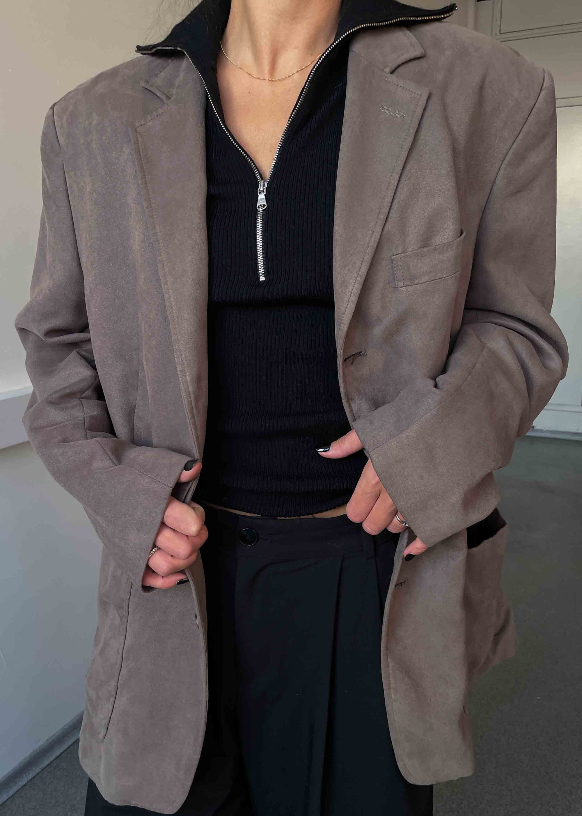 Vintage Grey Oversized Velvet Blazer