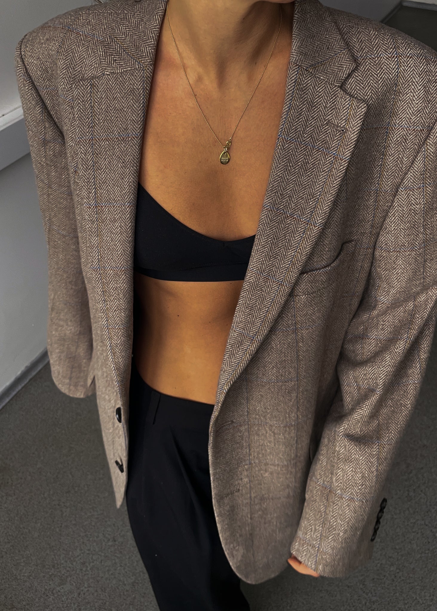 Vintage Beige Patterned Oversized 100% WOOL Blazer